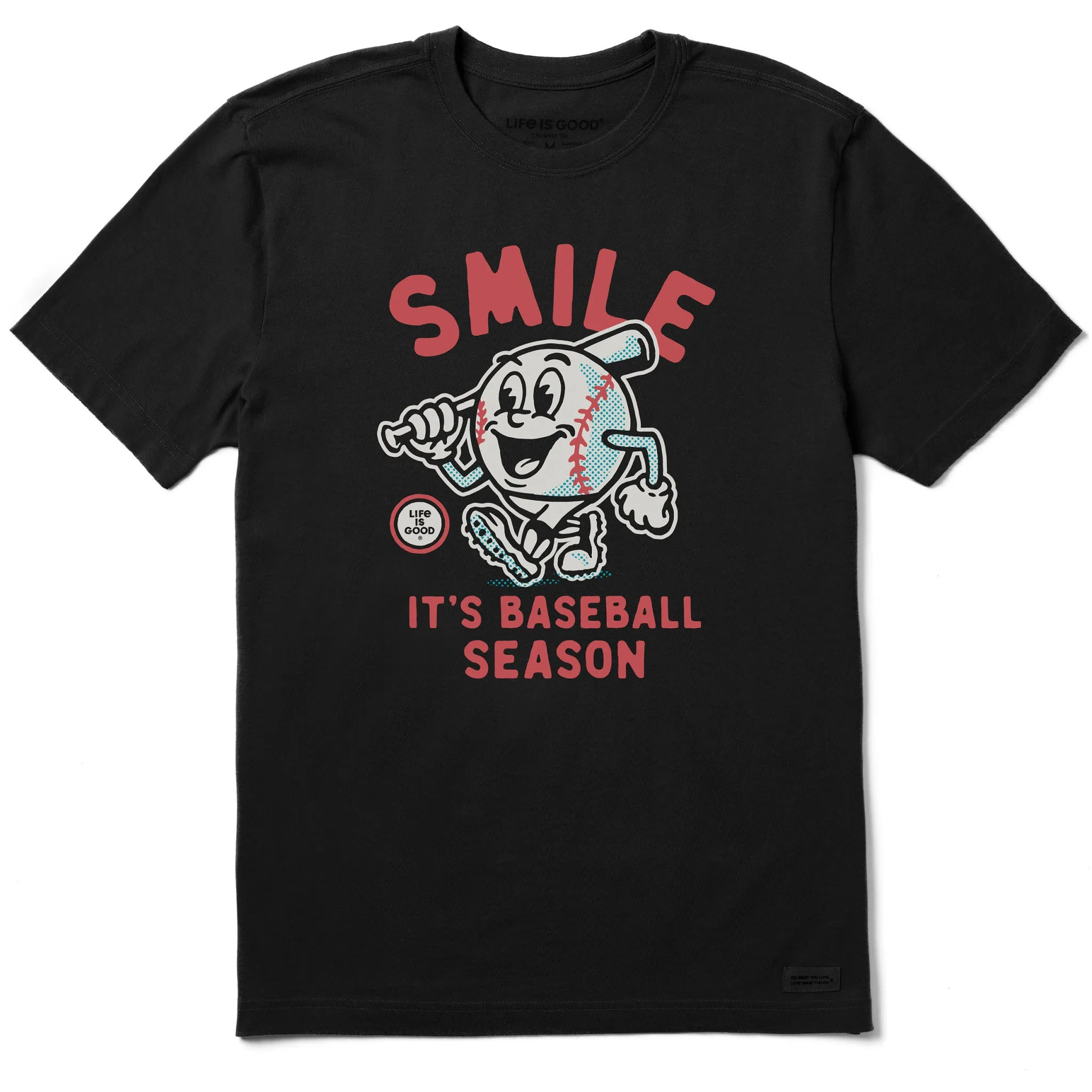 Men's Smile It's Baseball Season Mascot Short Sleeve Crusher Tee Anti Pilling Treatment Sustainable Production Process