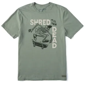 Men's Shred til yer Dead Skateboard Skeleton Short Sleeve Crusher Tee Chic Vibe