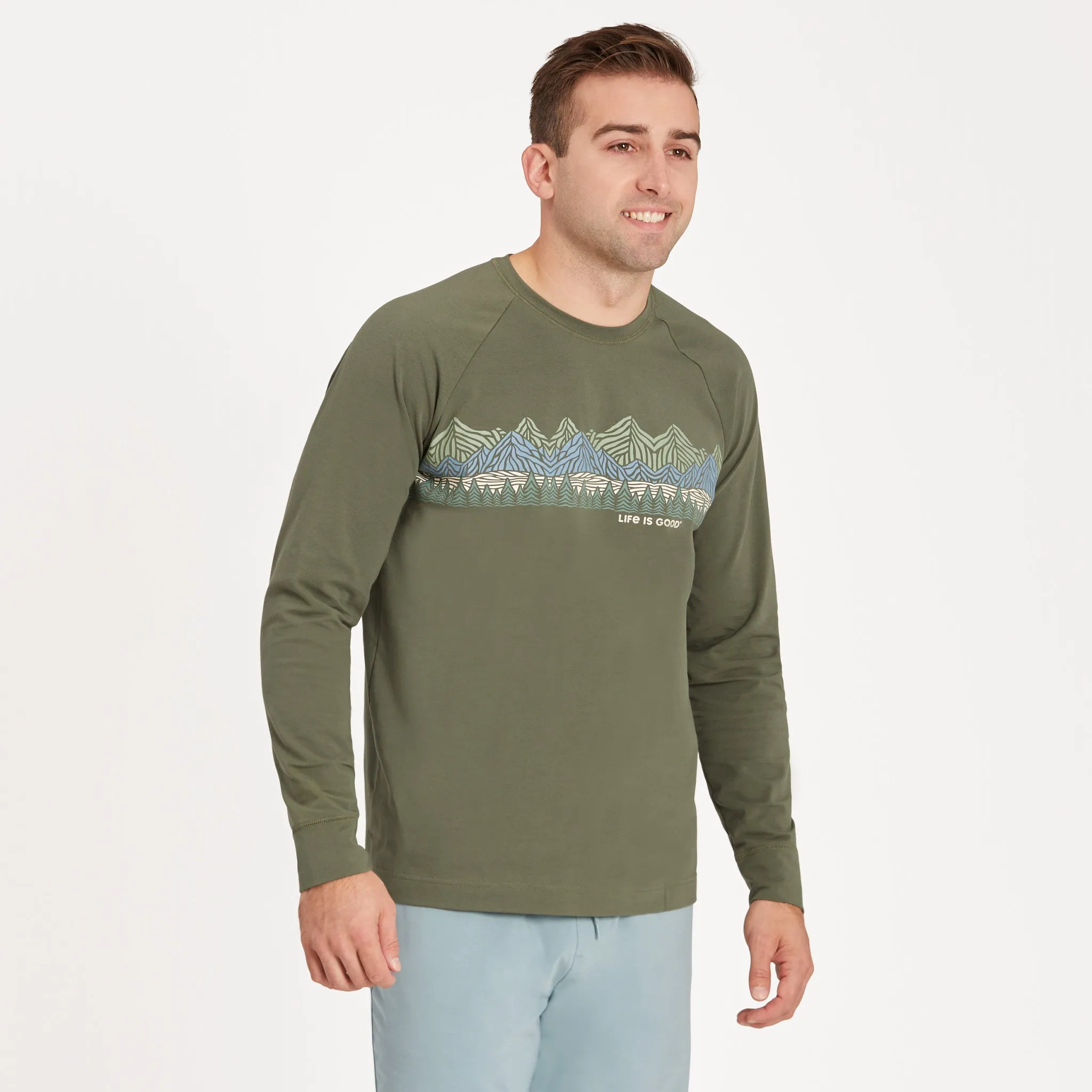 Men's Woodblock Mountain Scene Crusher-FLEX Crew birthday wear