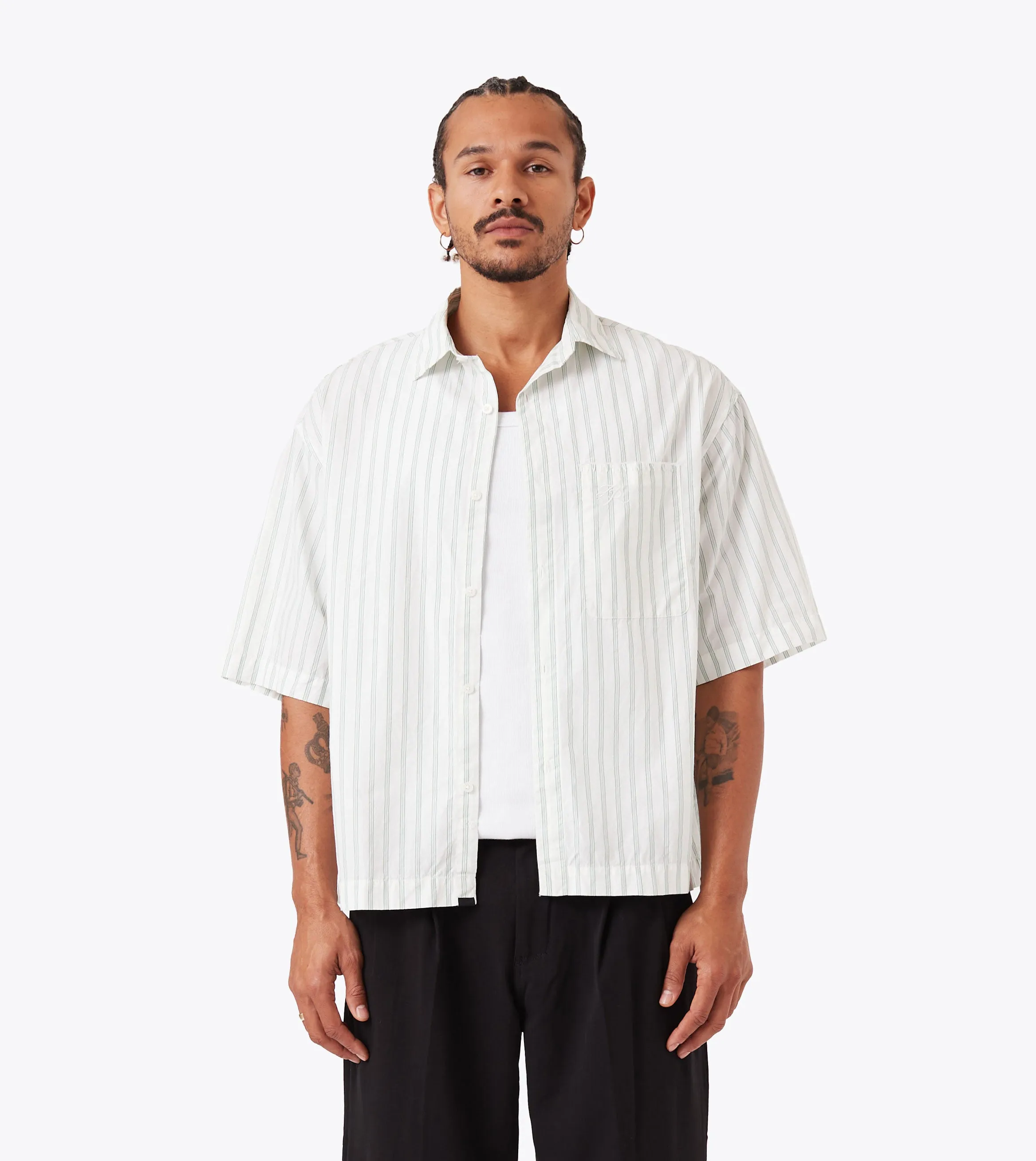 Box Crop Shirt Vintage White/Seaweed Casual Trend Smooth Line