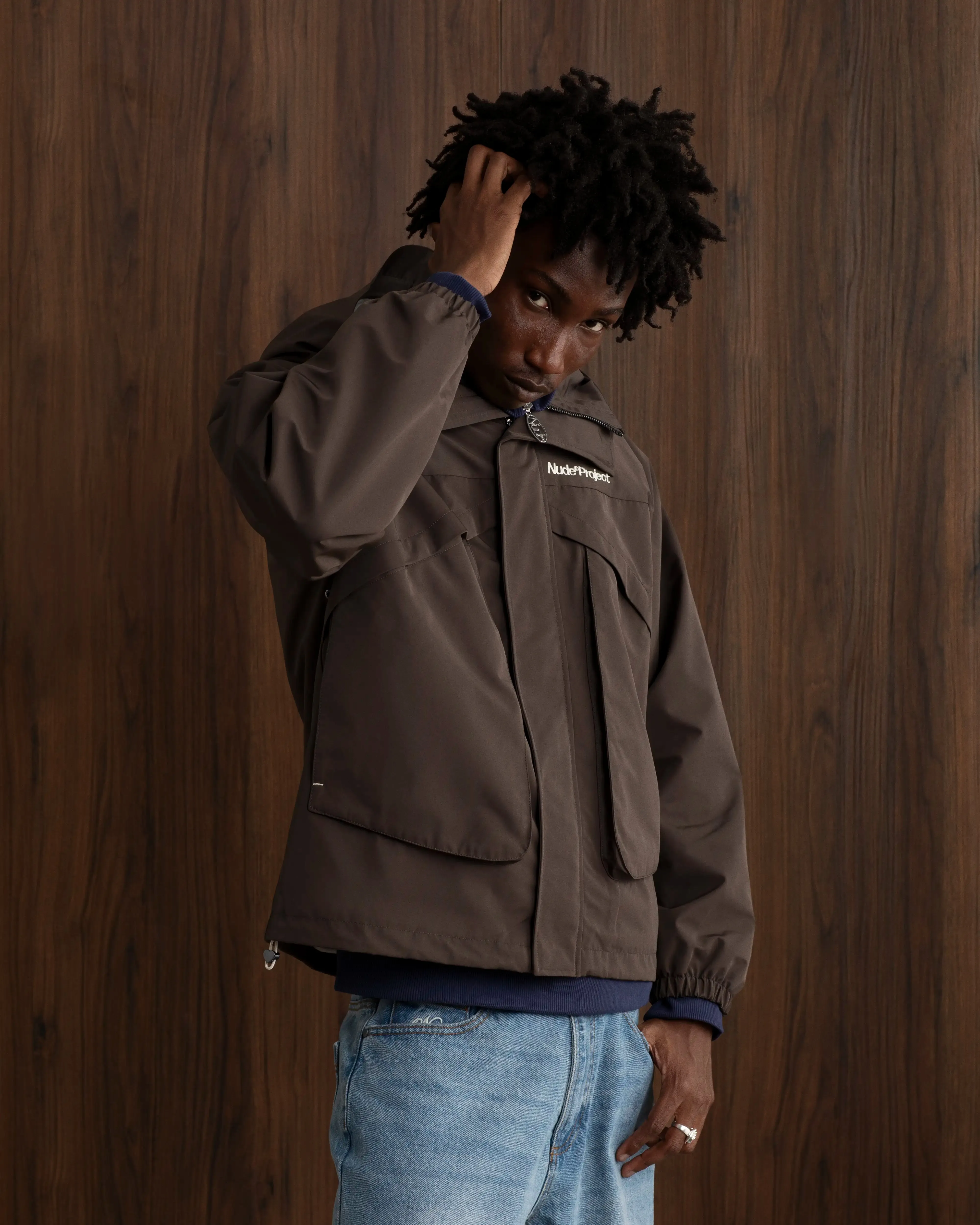 Low Profile Logoing Milestones Windbreaker Jacket Brown