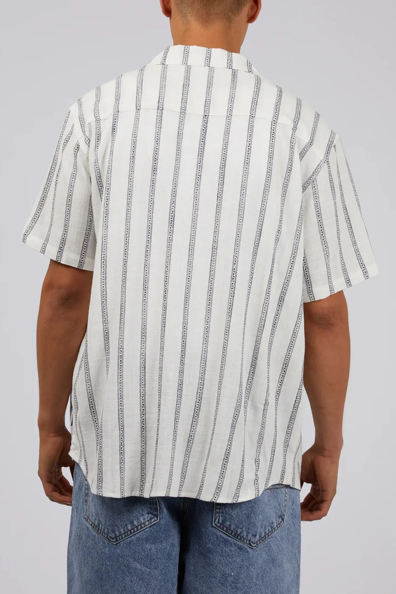 Drifter Stripe Shirt White Compact Stitch Pattern Light Comfort Style