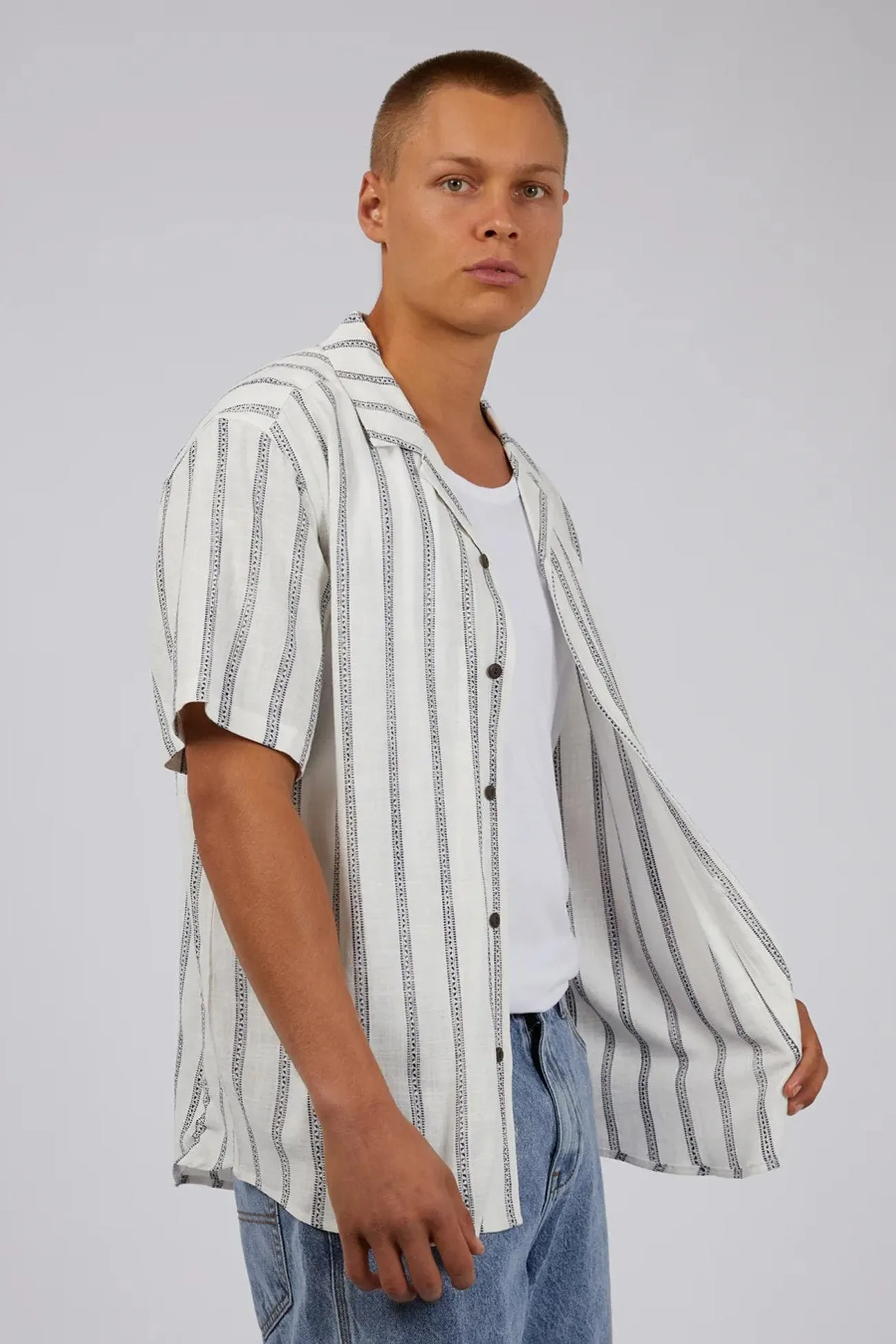 Drifter Stripe Shirt White Moisture Management Outdoor Comfort Style