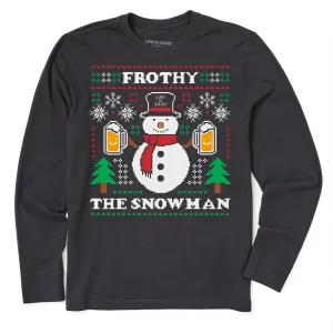Fun and Relaxed Men's Ugly Sweater Frothy the Snowman Long Sleeve Crusher Tee