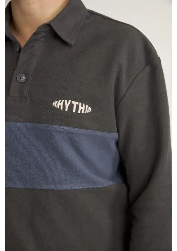 Luxury Apparel Terry Vintage Long Sleeve Rugby Shirt Charcoal