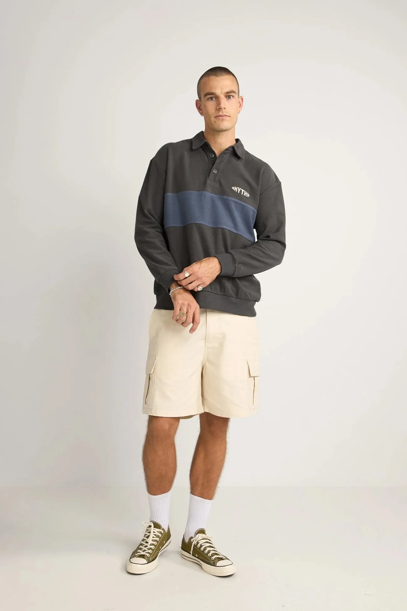 Layered Clothing Terry Vintage Long Sleeve Rugby Shirt Charcoal