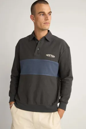 Terry Vintage Long Sleeve Rugby Shirt Charcoal AI Style