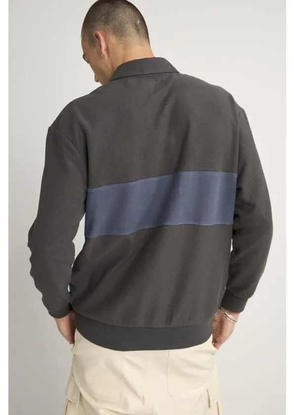 Terry Vintage Long Sleeve Rugby Shirt Charcoal Streetwear Style