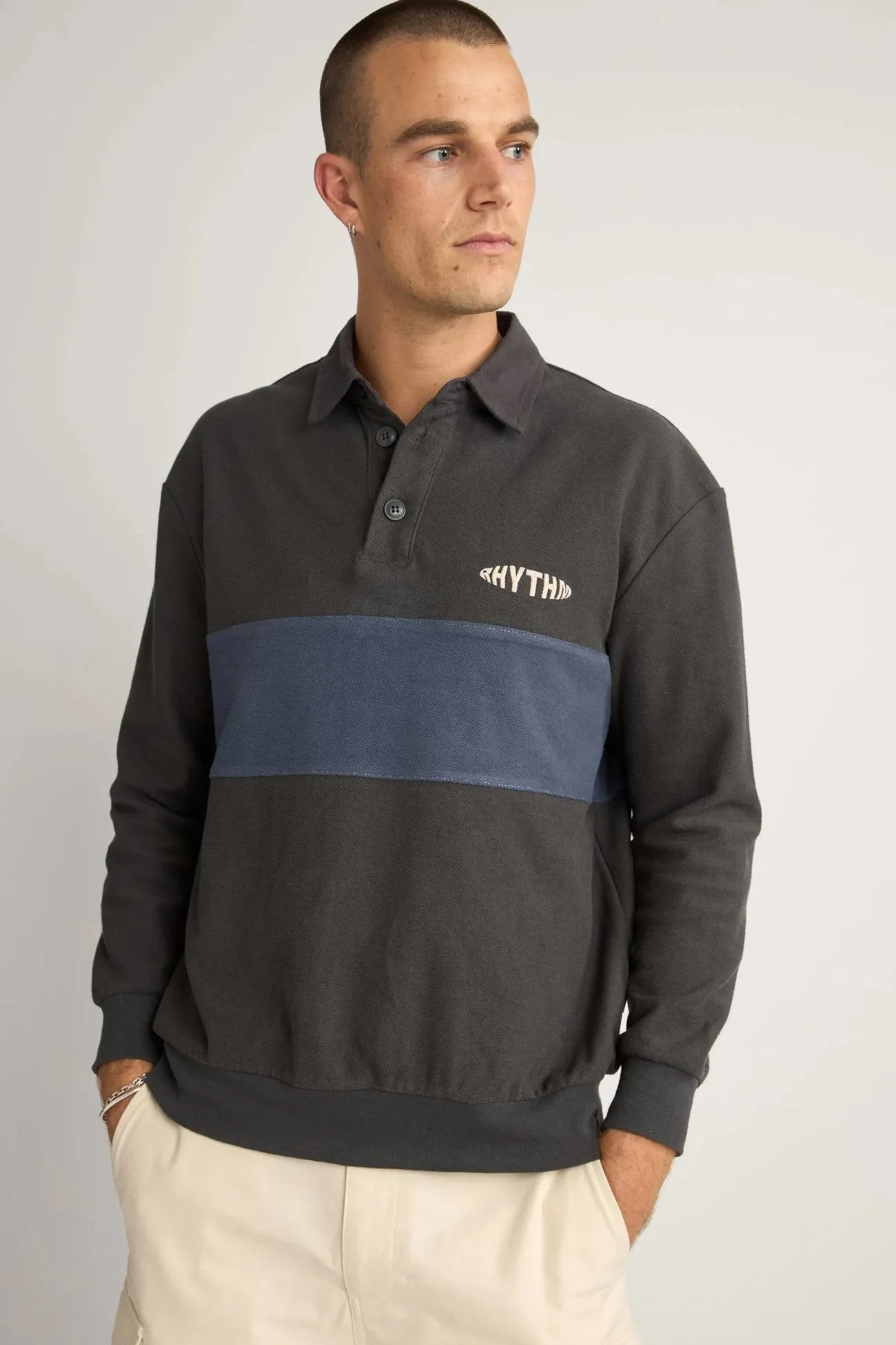 Terry Vintage Long Sleeve Rugby Shirt Charcoal AI Style