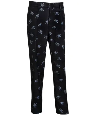 Tattoo Golf: Men's Lucky 13 Multi-Skull Print ProCool Golf Pants - Black/Charcoal watch Layered Cuff Design