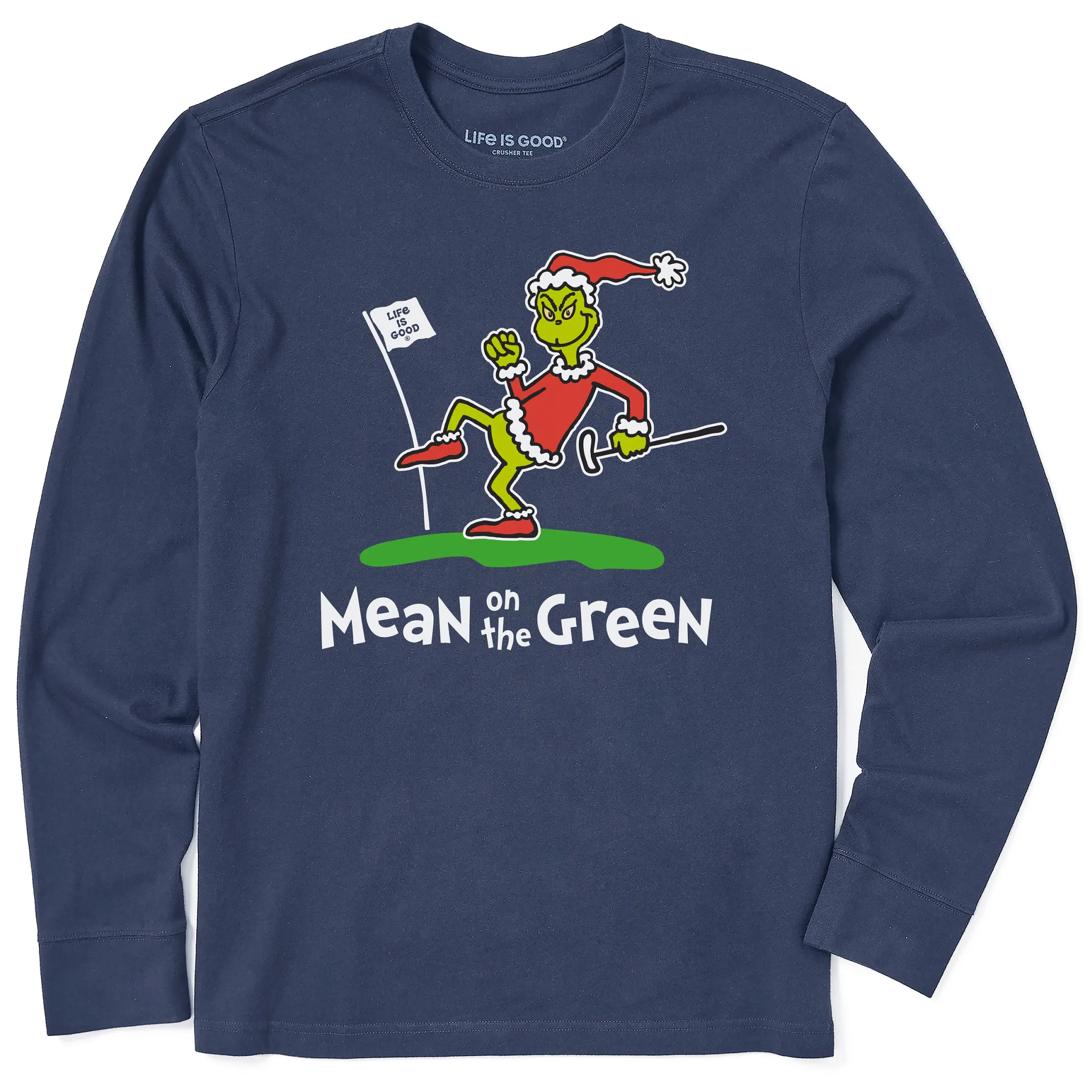 Men's Grinch Mean on the Green Long Sleeve Crusher Tee Easygoing Design