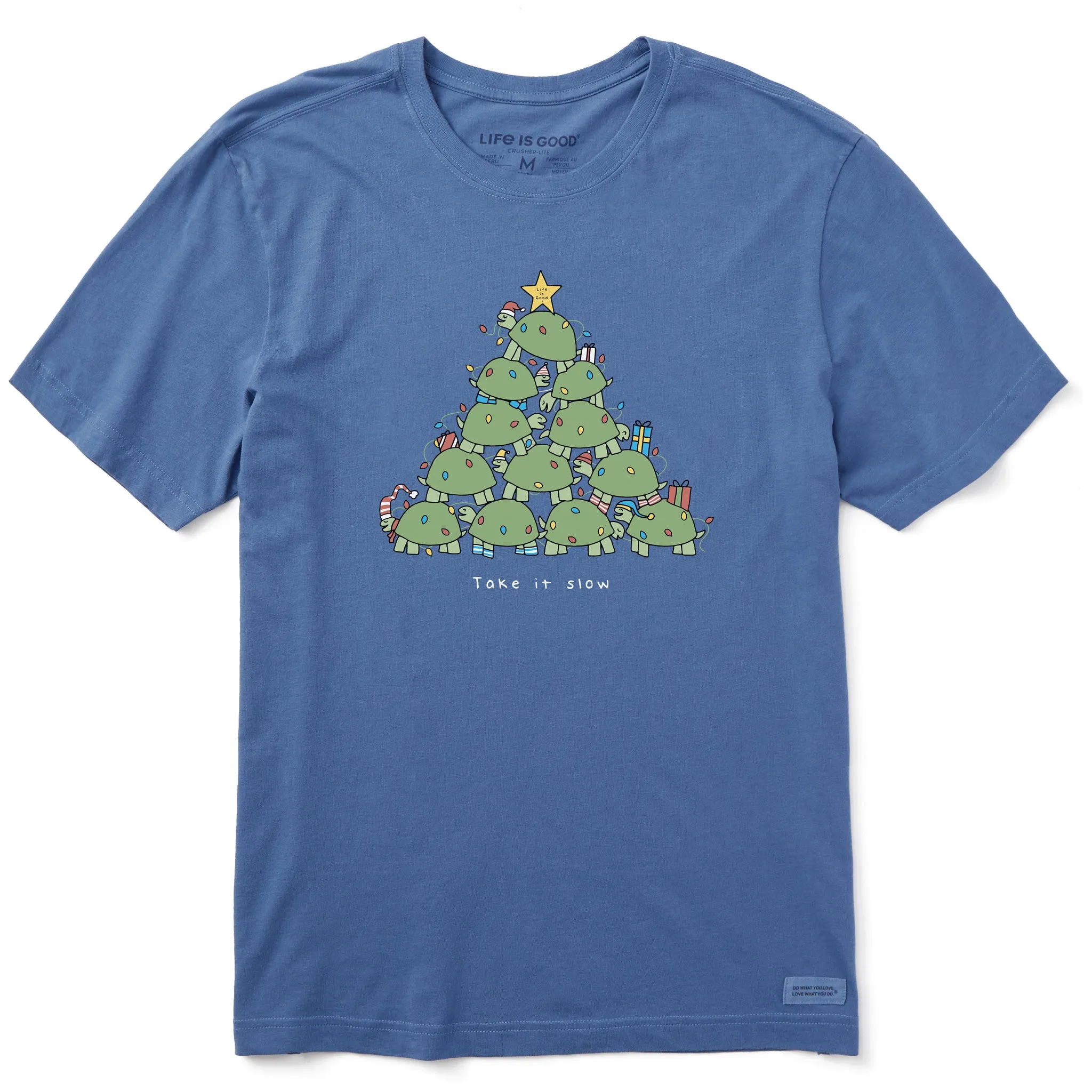 Men's Take it Slow Turtle Xmas Tree Short Sleeve Crusher Tee High-Quality Fabric