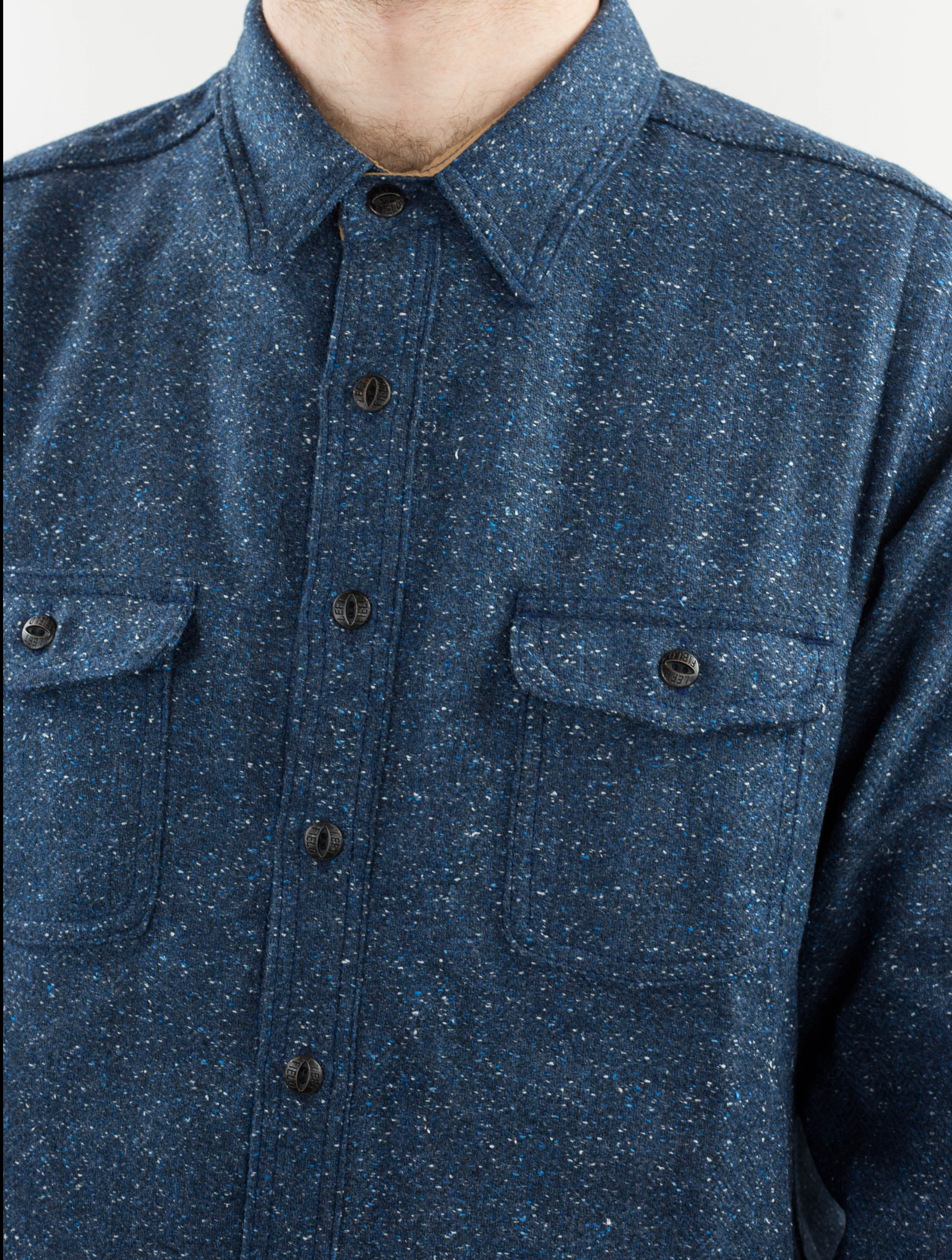 Flexible Ribbed Neckline Starry Night, Kerry Woolen Mills, Ireland Dust Bowl Workshirt