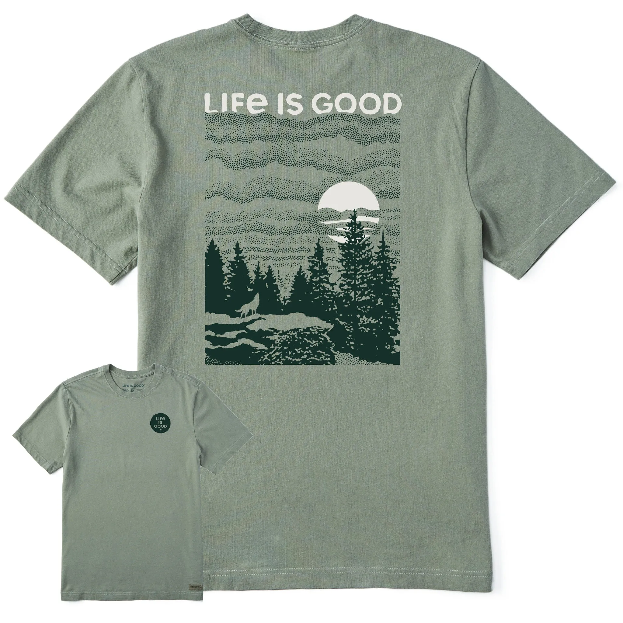 Wrinkle Resistant Garment Dyed Technique Men's Solace of the Wolf Short Sleeve Crusher Tee