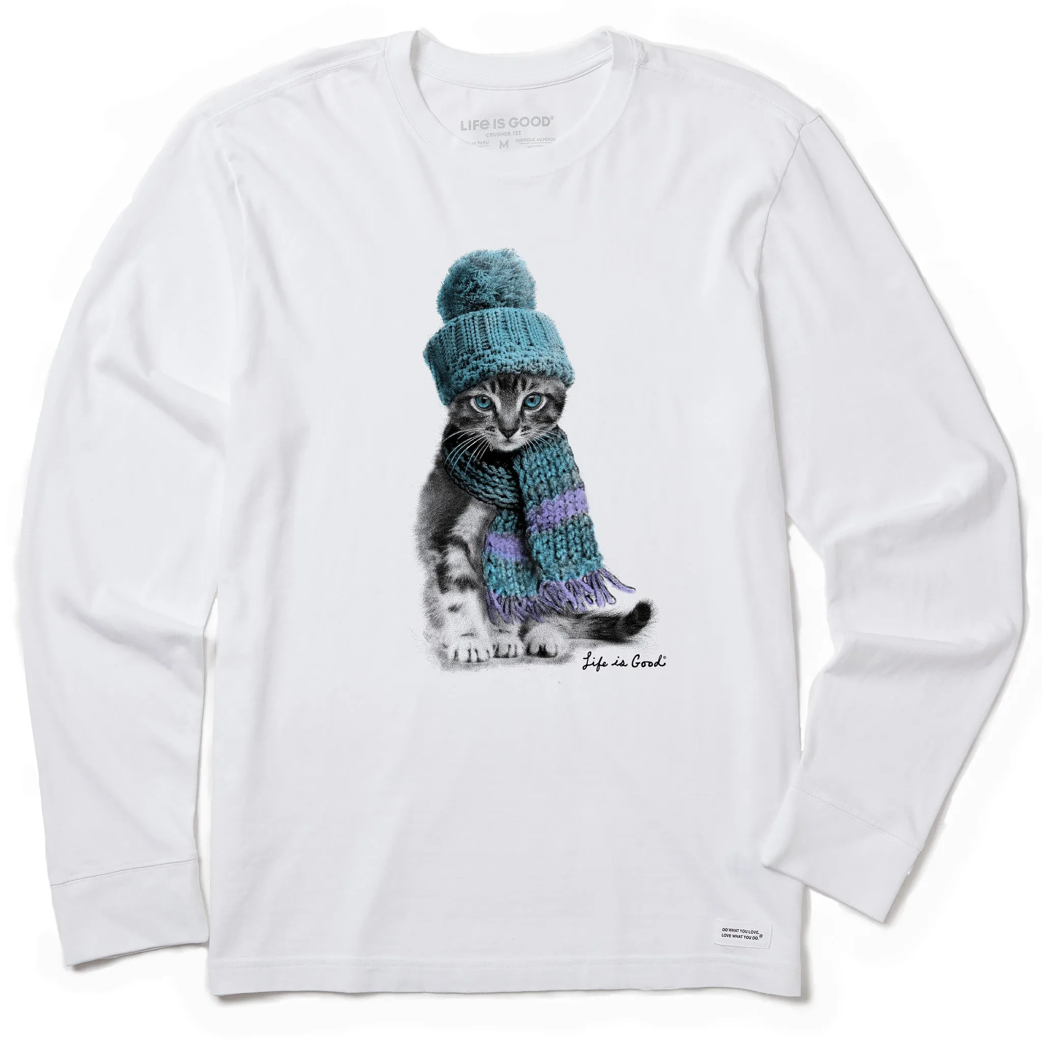 Non Toxic Printing Men's Winter Cat Hat Long Sleeve Crusher Tee