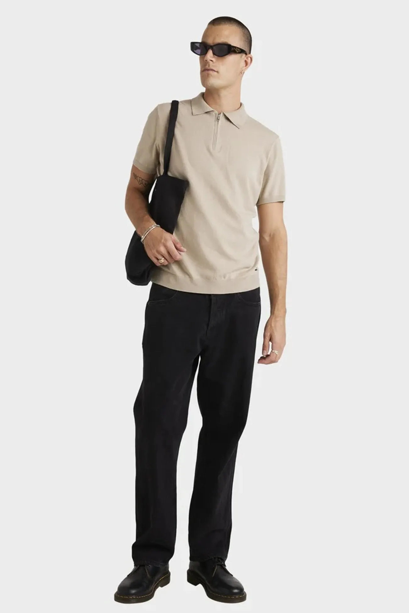 Quarter Zip Knit Light Khaki Active Outfit