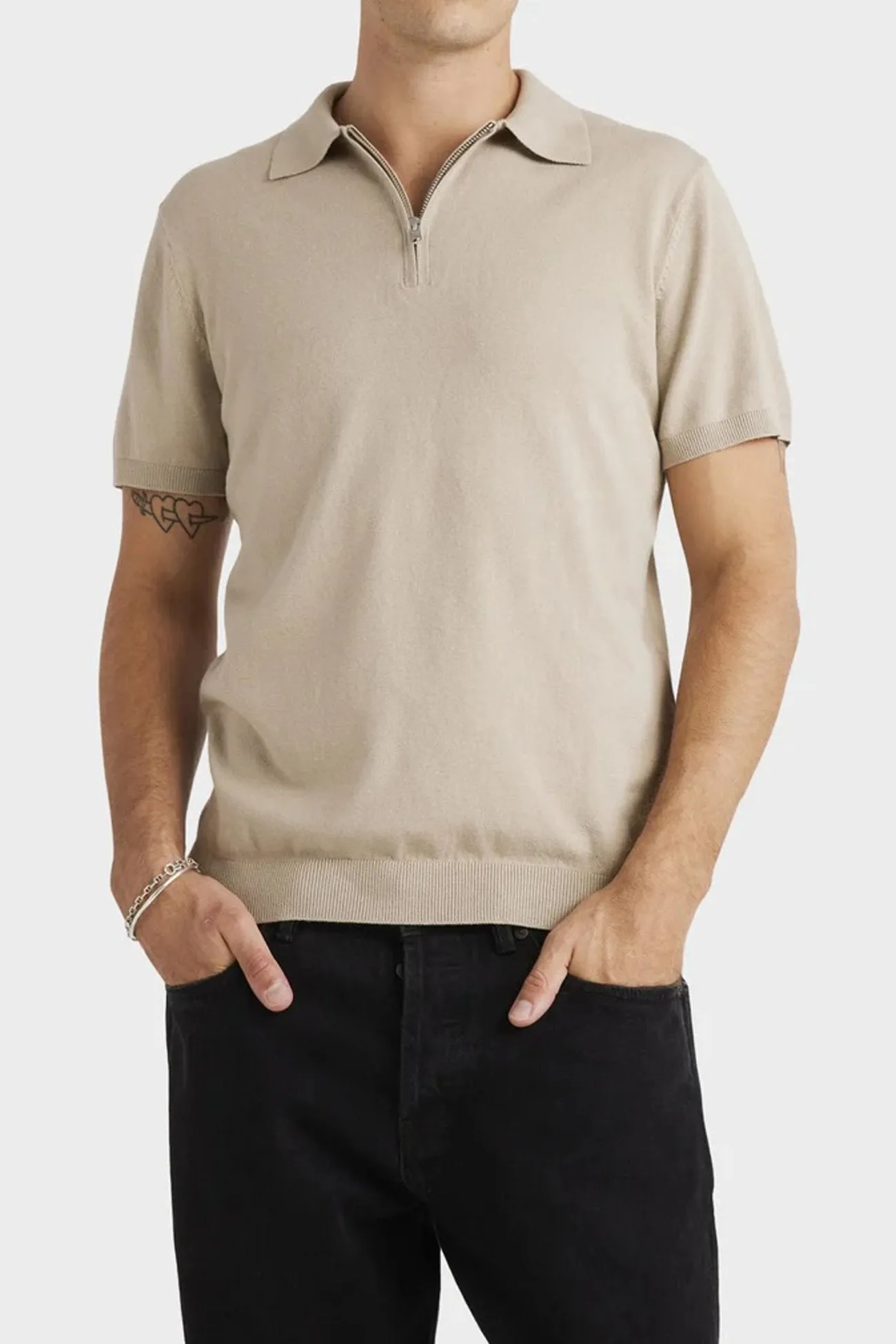 Printed Logo Chill Vibes Quarter Zip Knit Light Khaki