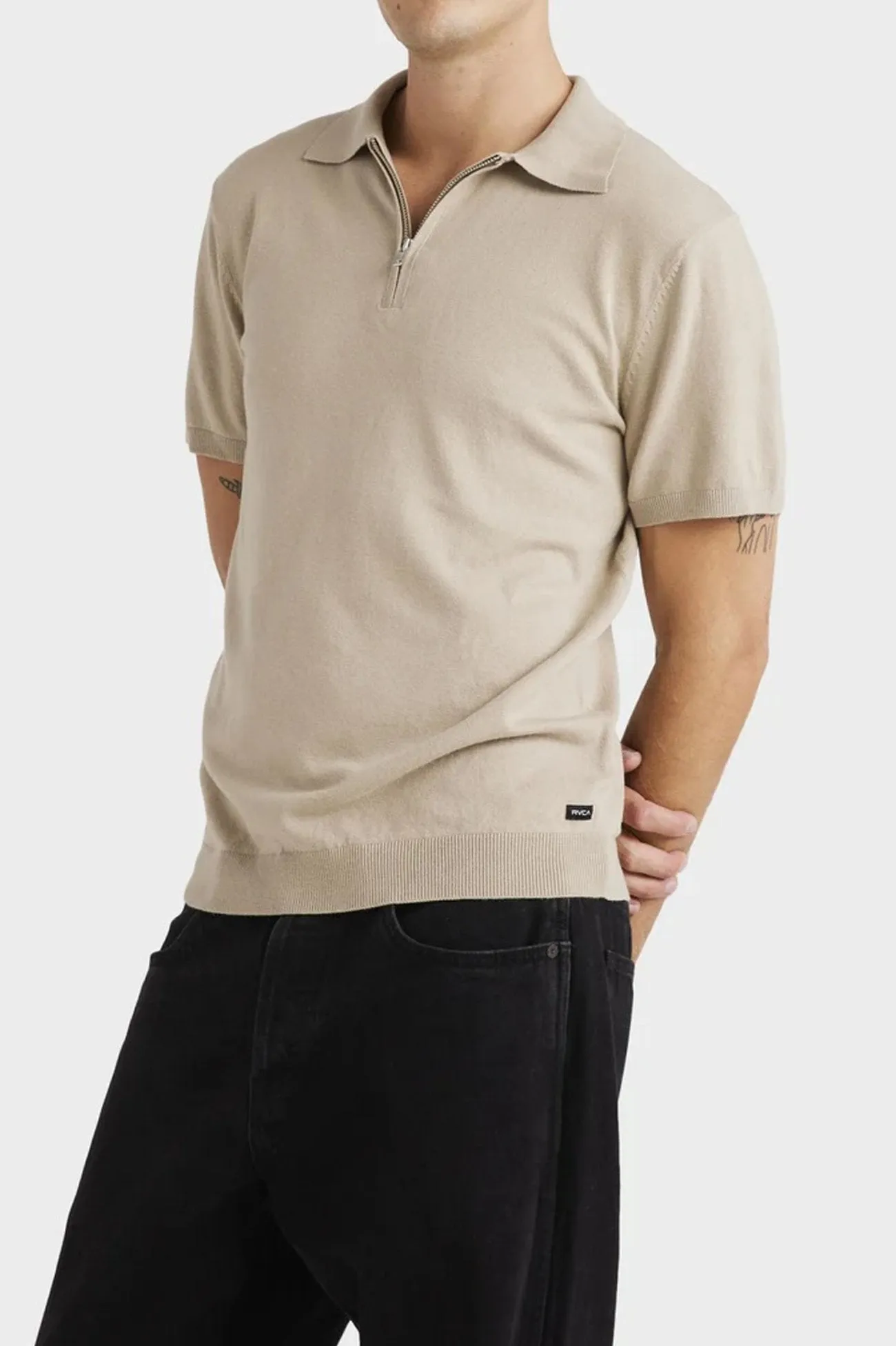 Trendy Look Snag Resistant Surface Quarter Zip Knit Light Khaki