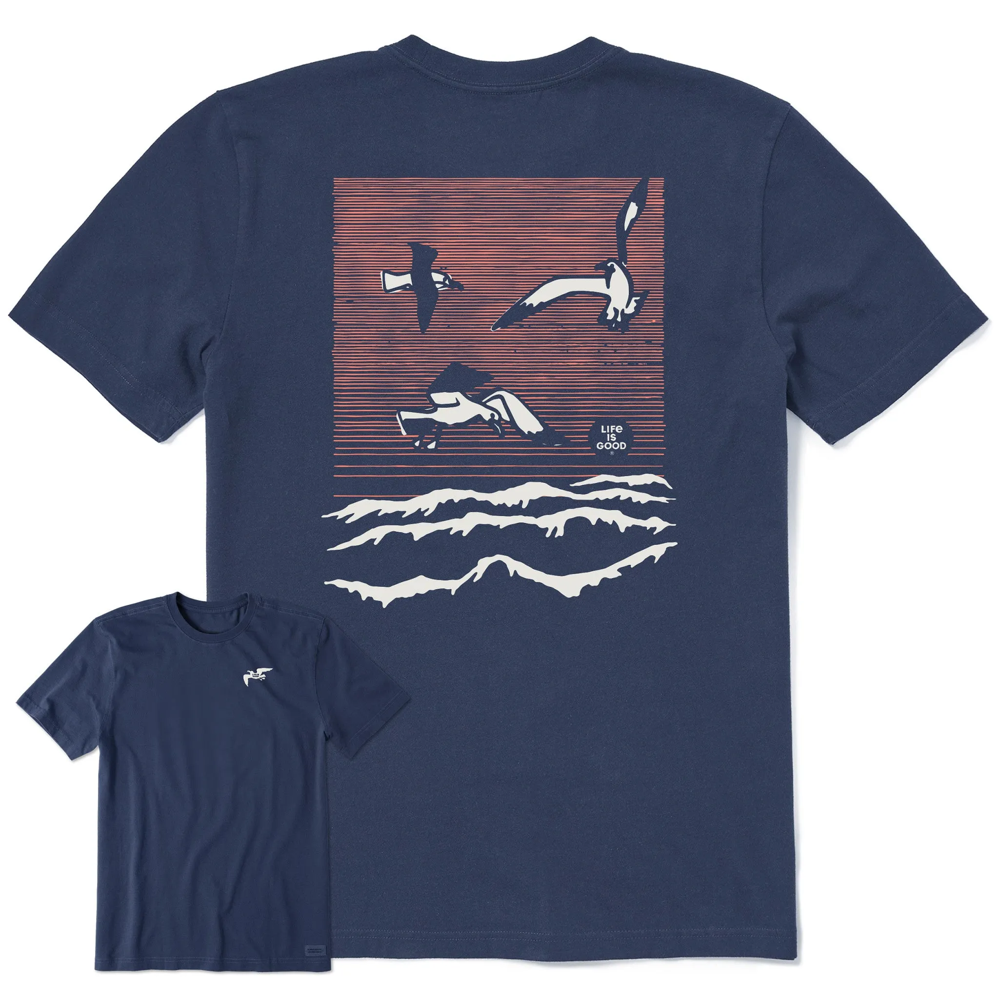 Men's Seagulls Over the Water Short Sleeve Tee Minimal Comfort Style V neck elegance