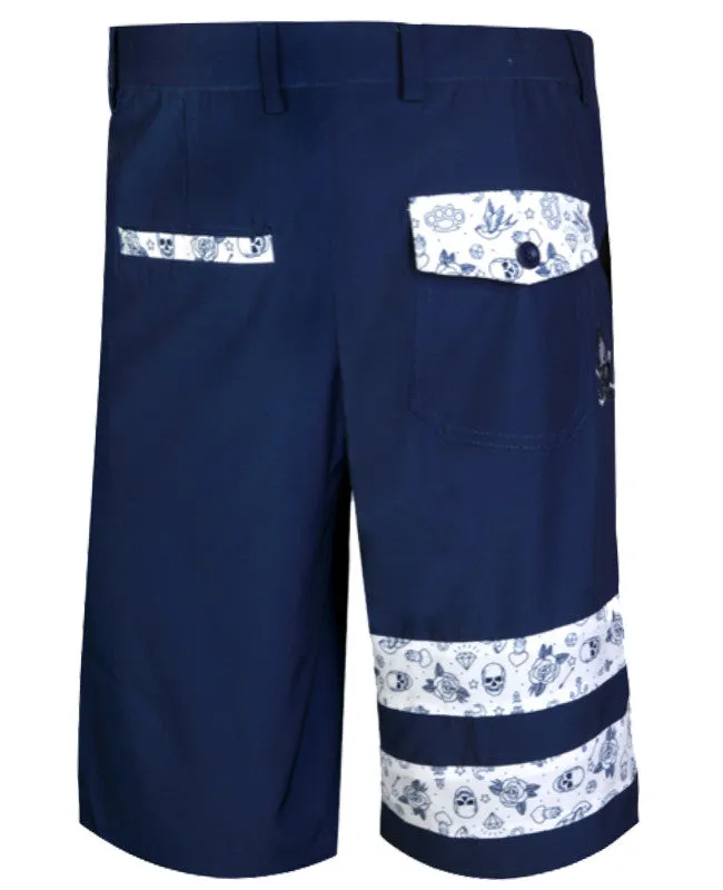 Tattoo Golf: Men's Zuma Cool-Stretch Golf Shorts - Navy/Flash Non Irritating Seams