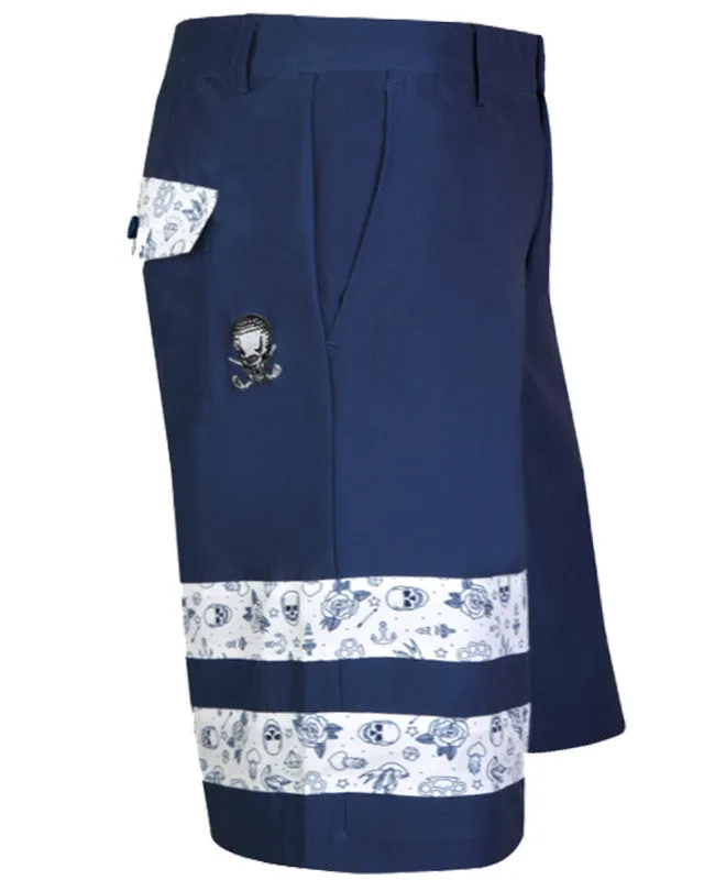 Layered Hem Detail On The Go Tattoo Golf: Men's Zuma Cool-Stretch Golf Shorts - Navy/Flash