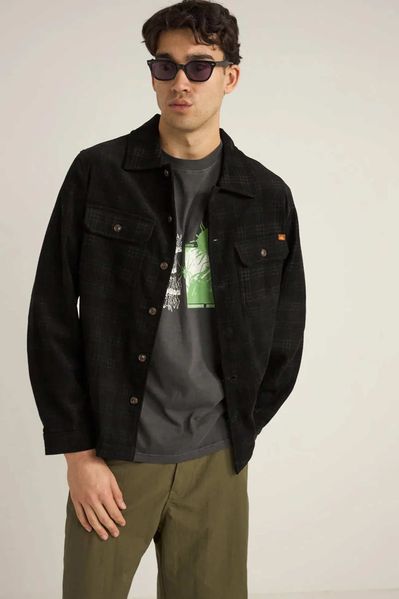 Short Length Everyday Layers Cord Check Overshirt Black