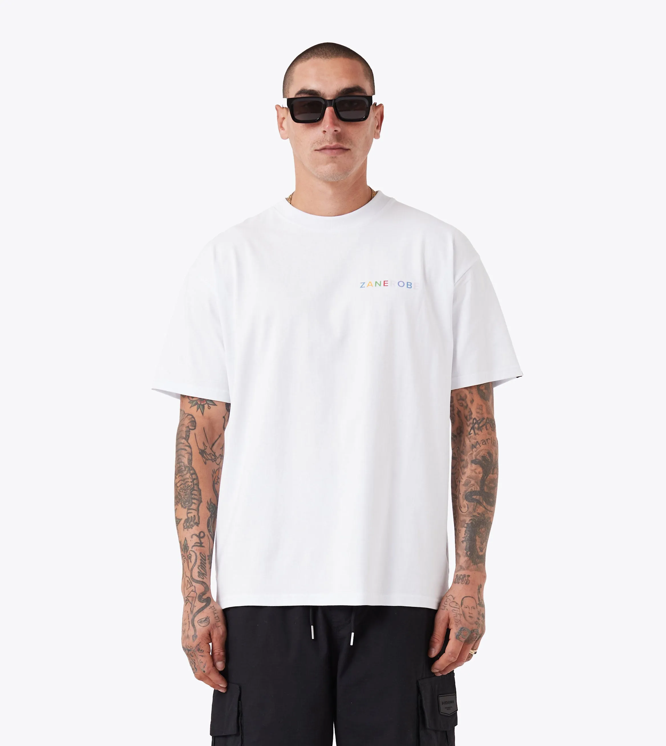Rainbow Box Tee White Evergreen