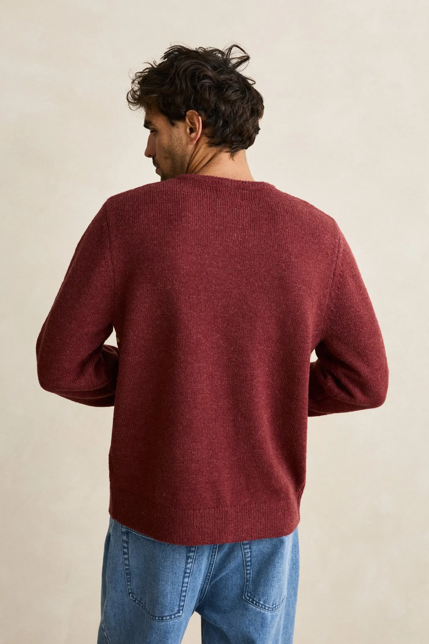 Contrast Stitch Compact Knit Structure Mohair Stripe Knit Merlot