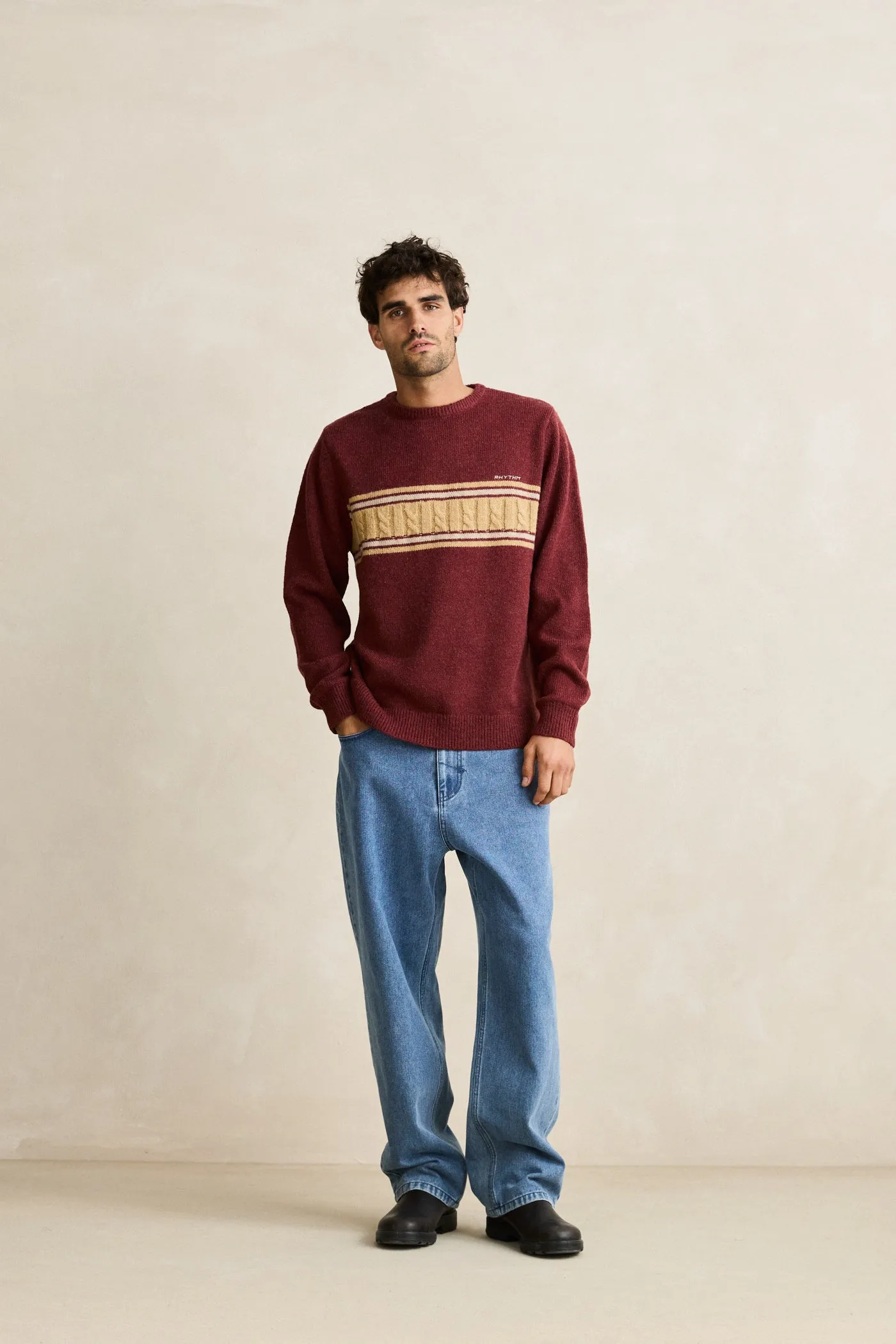 Mohair Stripe Knit Merlot MultiPly Yarn Construction Mood Booster