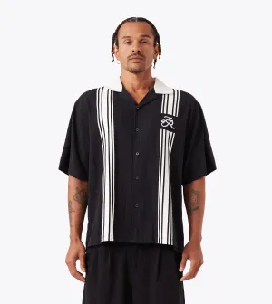 Bowling SS Shirt Black/White Comfortable Outerwear Raw Linen