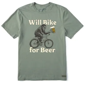 Men's Will Bike for Beer Short Sleeve Crusher Tee Casual Wearable