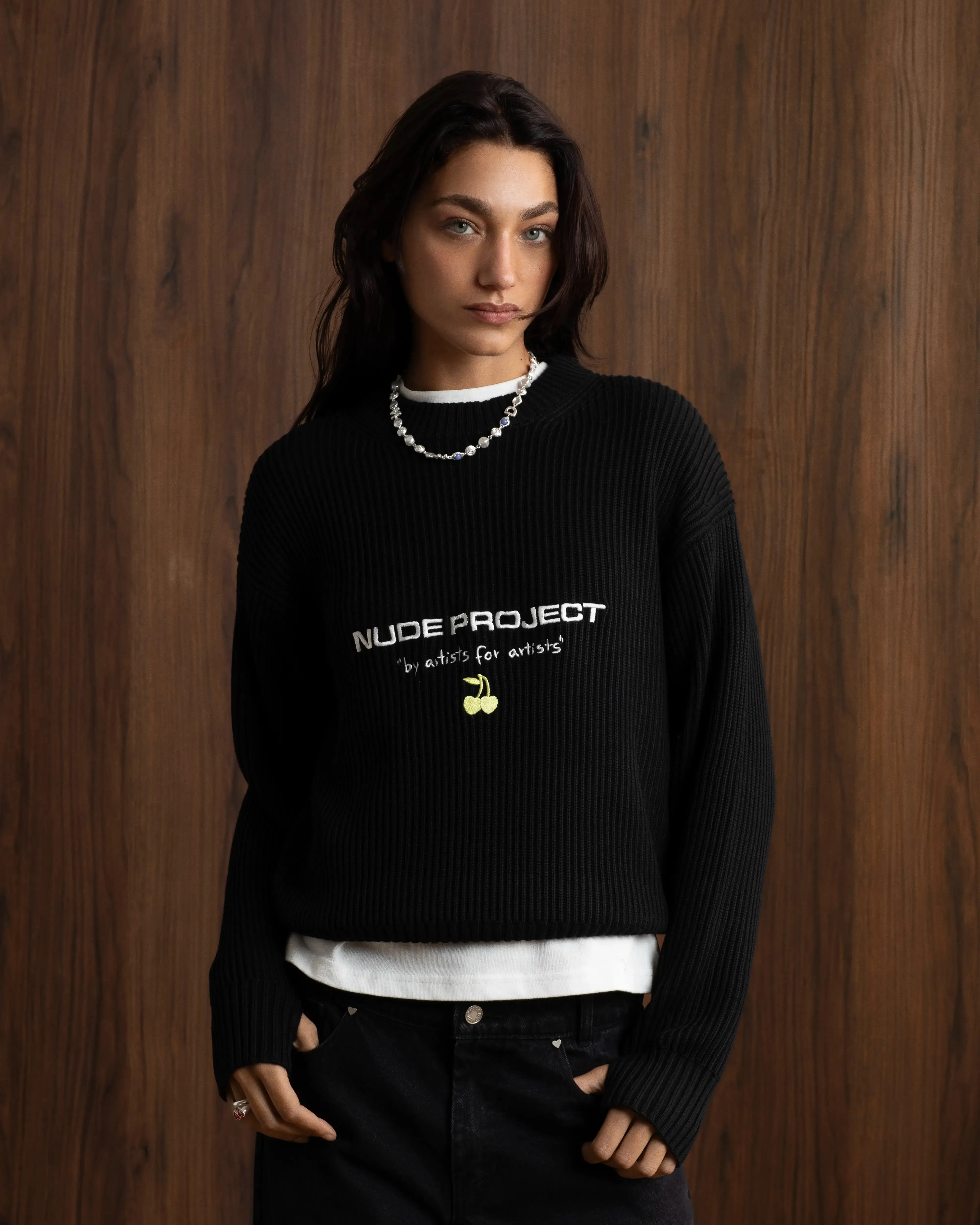 Wavy Knit Sweater Black Clean Aesthetic