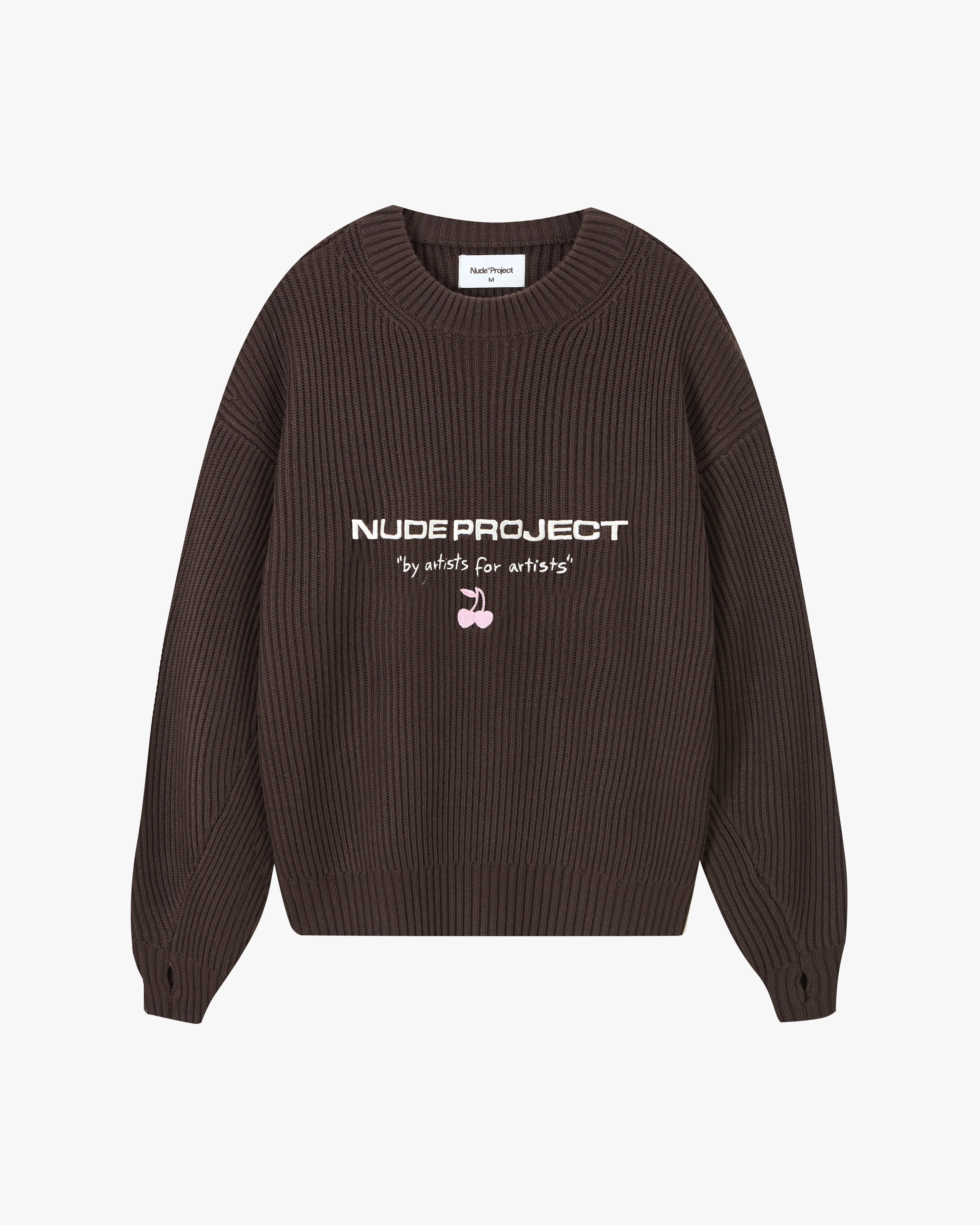 Wavy Knit Sweater Brown Microfiber Inner Layer