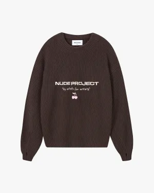 Wavy Knit Sweater Brown Microfiber Inner Layer