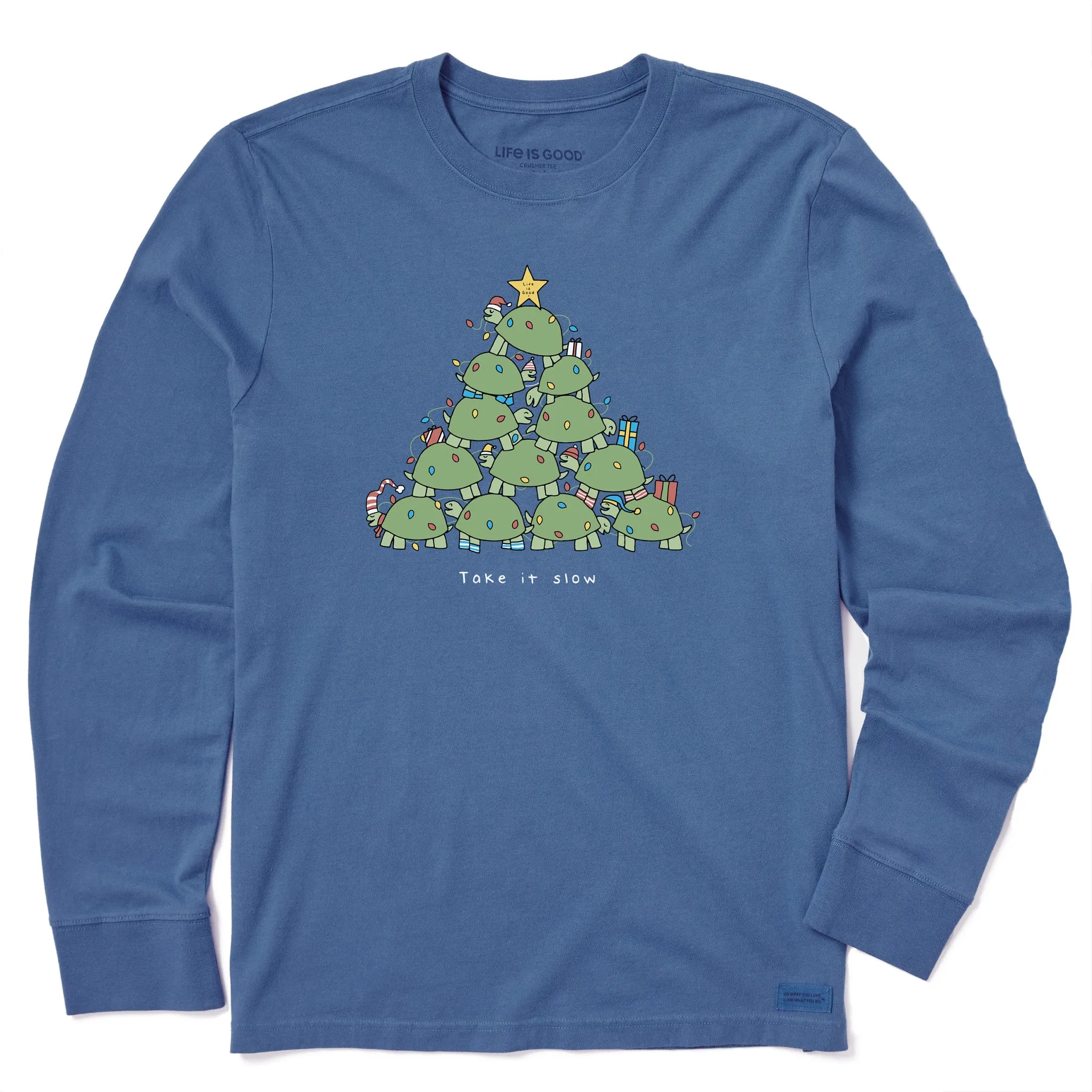 Men's Take it Slow Turtle Xmas Tree Long Sleeve Crusher Tee Breathable Comfort