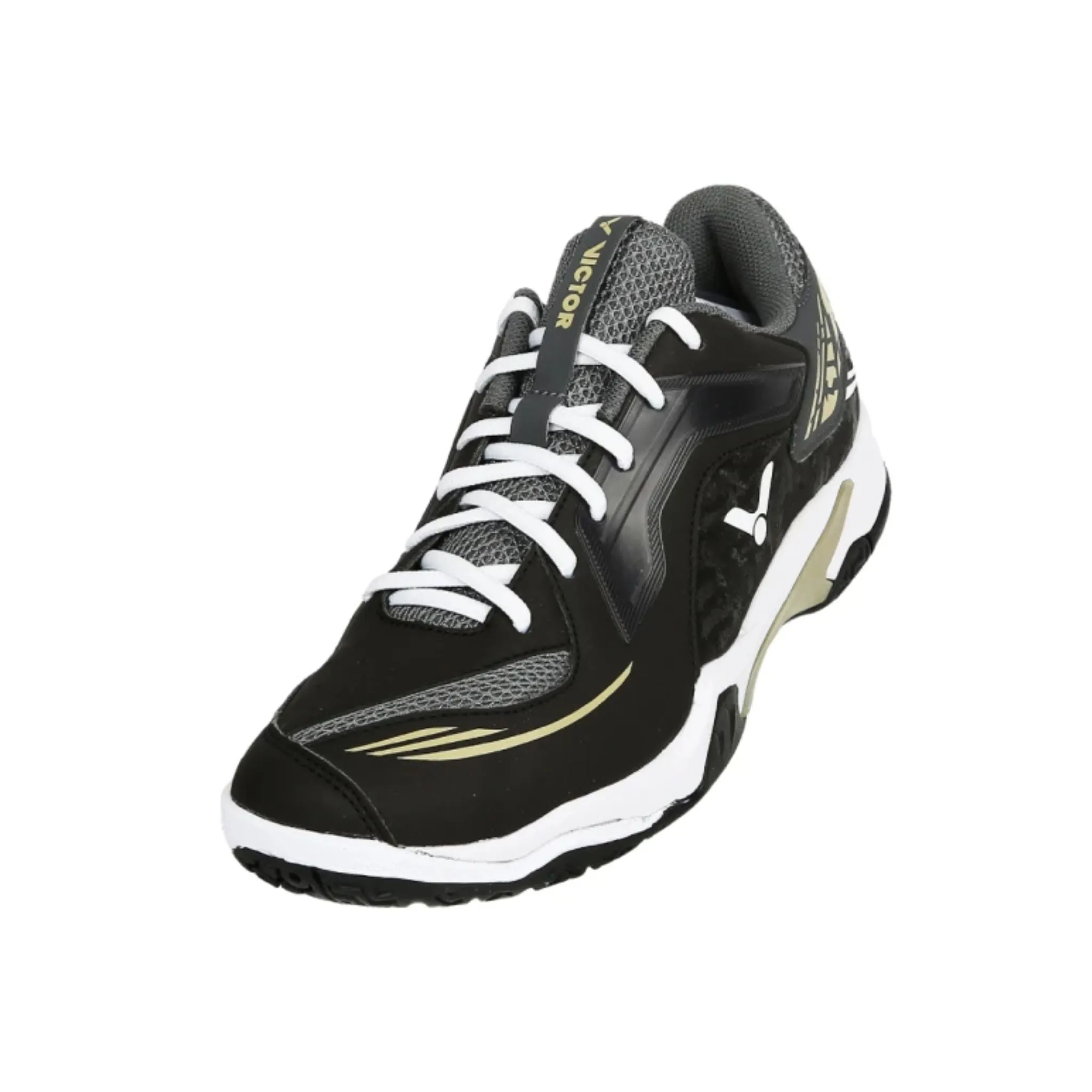 Victor A530W CH Unisex Wide Court Shoes [Black/Antarctic Gray] Low Profile Collar Padding Hygroscopic Fiber Blend