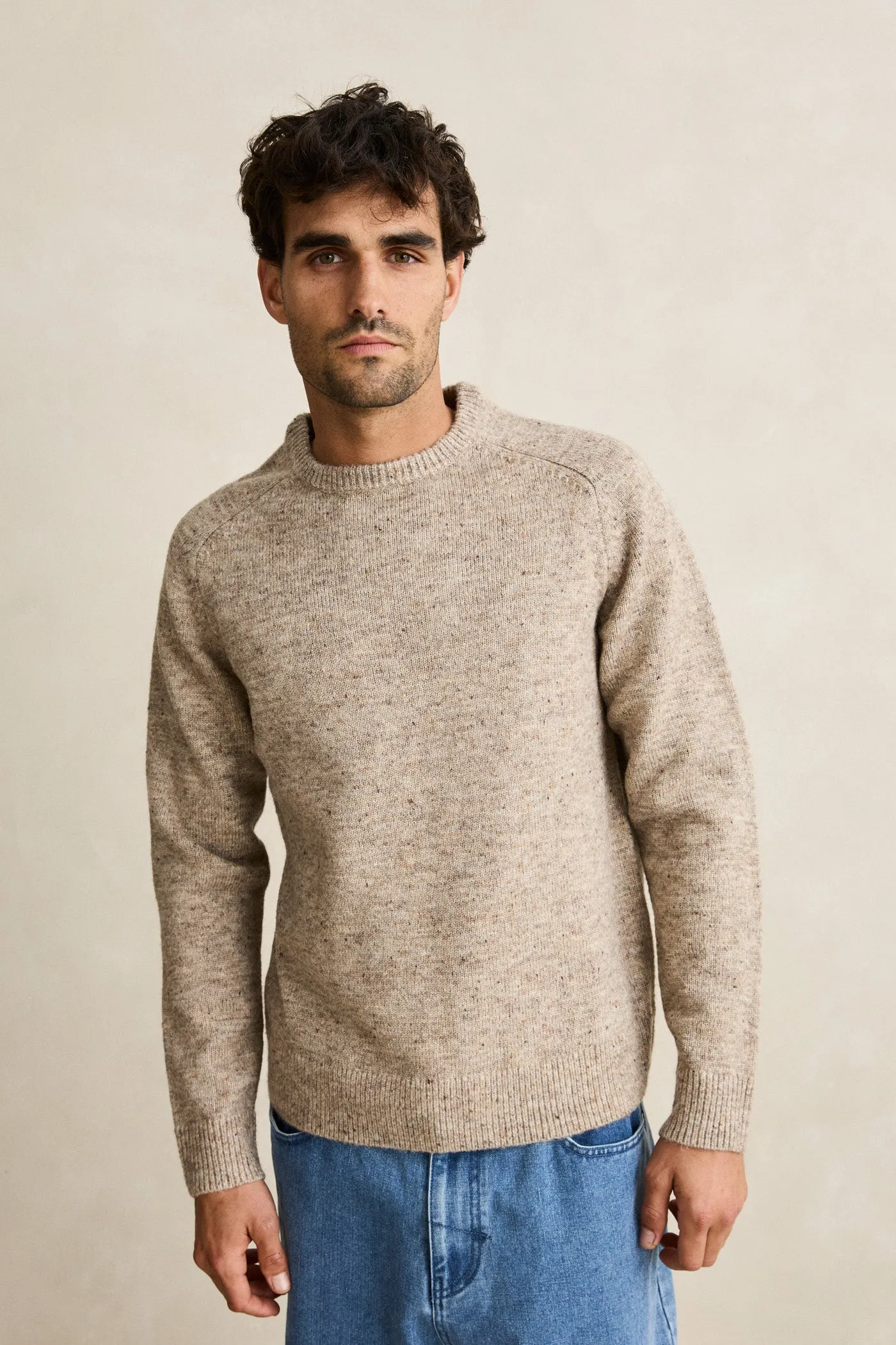 Durable Elasticity Natural Odor Control Scramble Crew Knit Natural