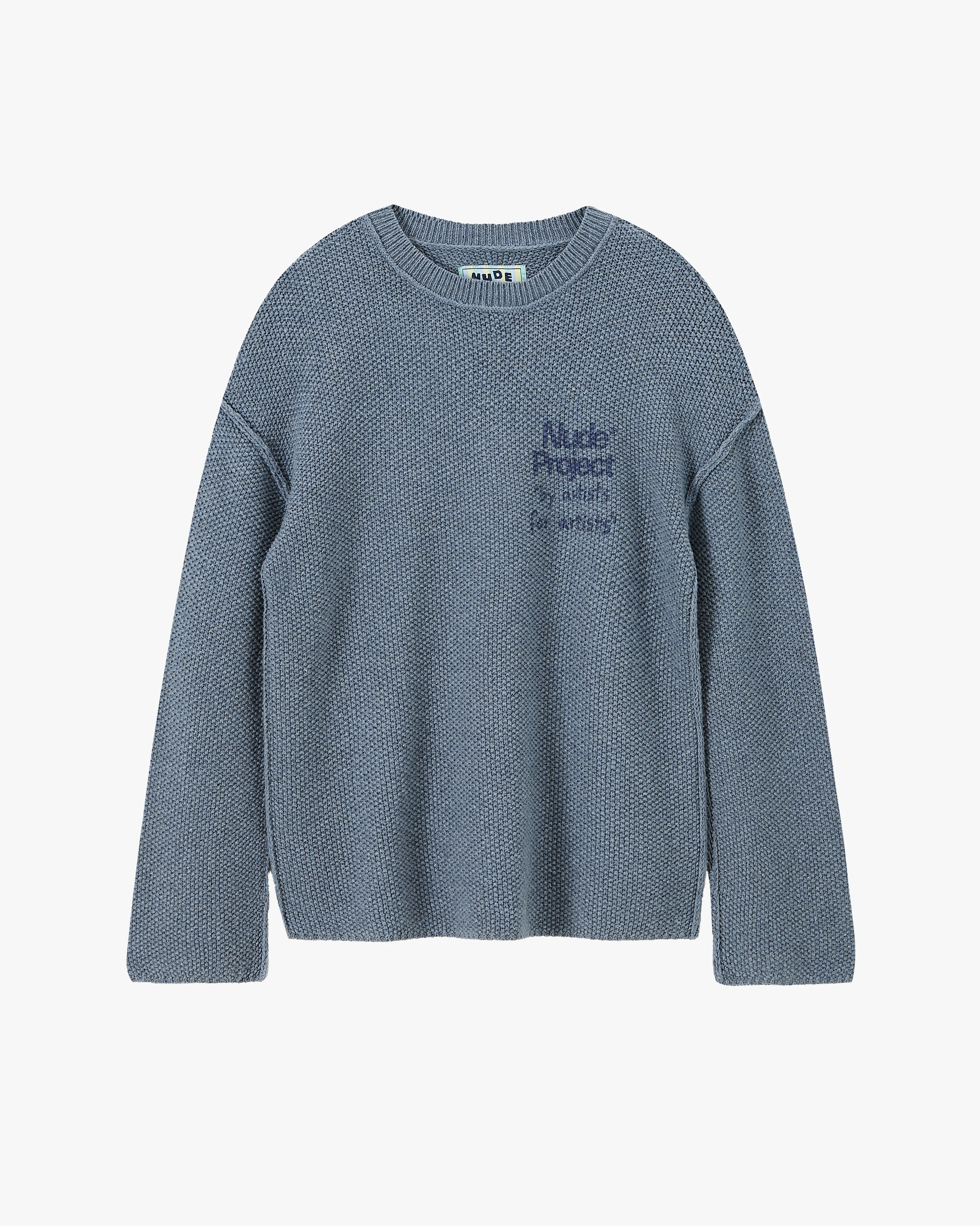 Reversed Seams Knit Blue Warm Outfit