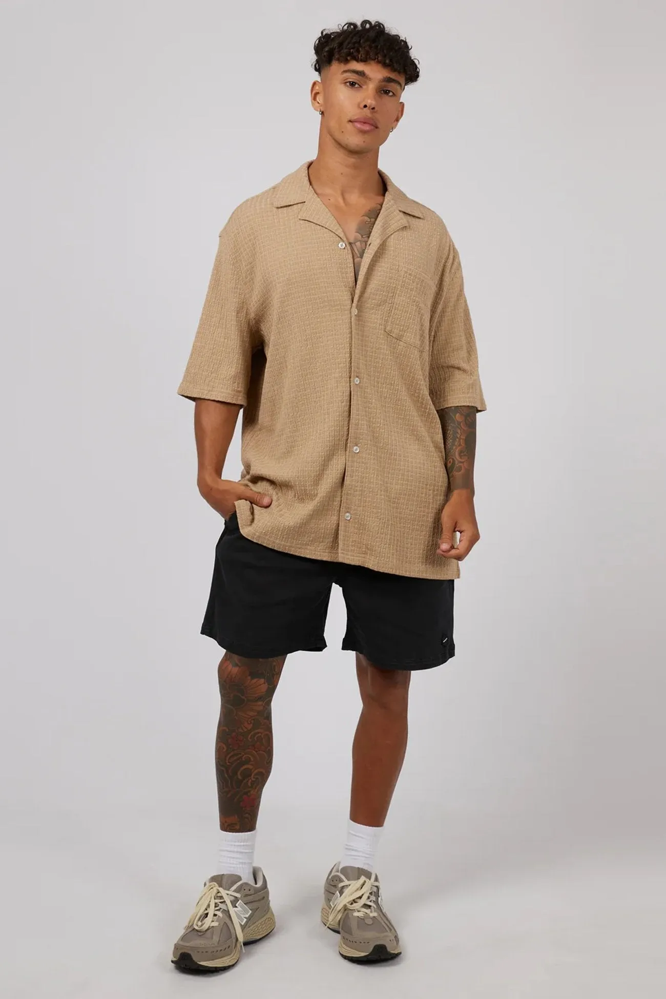 Otta Short Sleeve Shirt Tan Smooth Finish Casual Flex Design