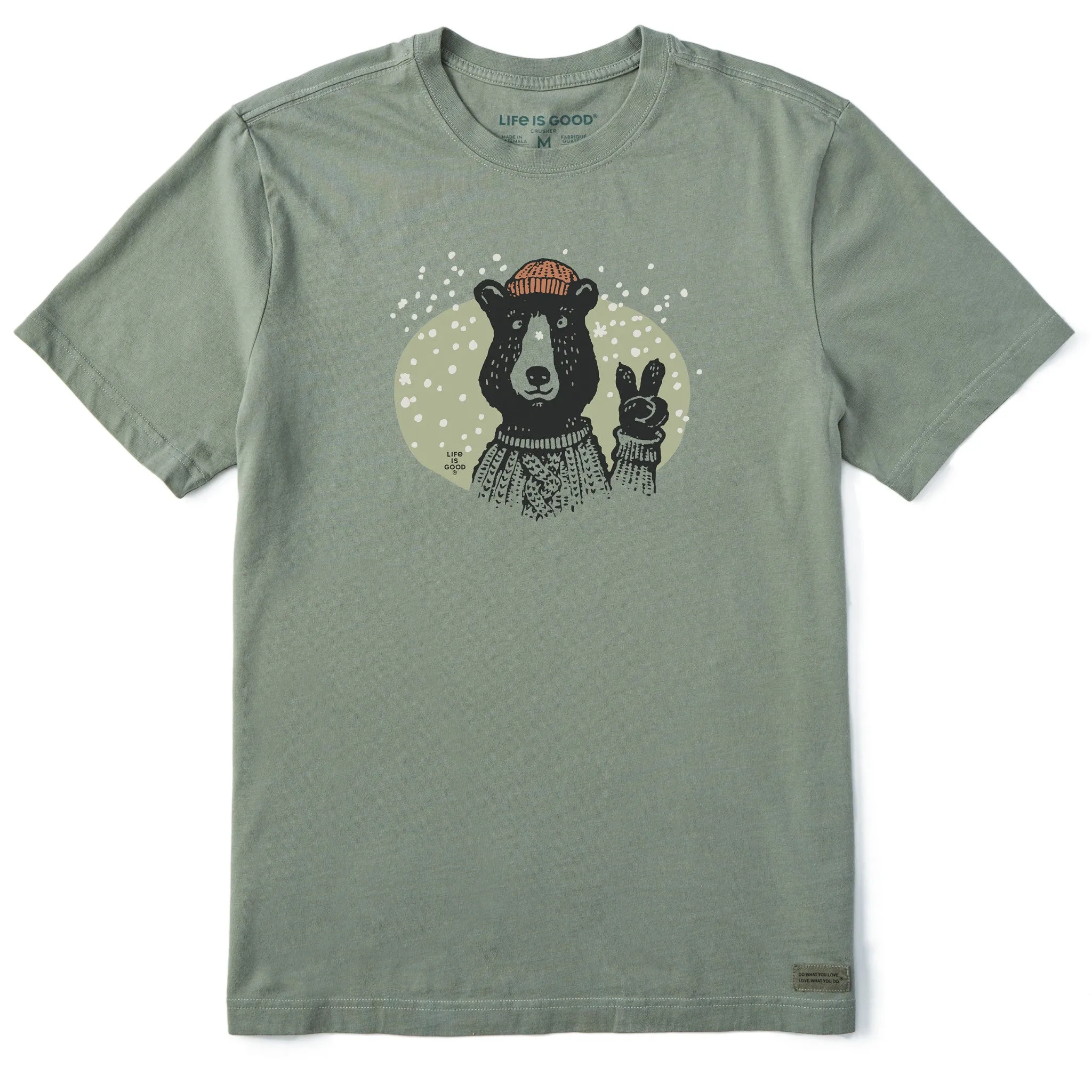 Comfy Wear Fit Quick Wear Men's Snowy Peace Sign Bear Short Sleeve Crusher Tee