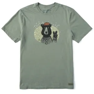 Comfy Wear Fit Quick Wear Men's Snowy Peace Sign Bear Short Sleeve Crusher Tee