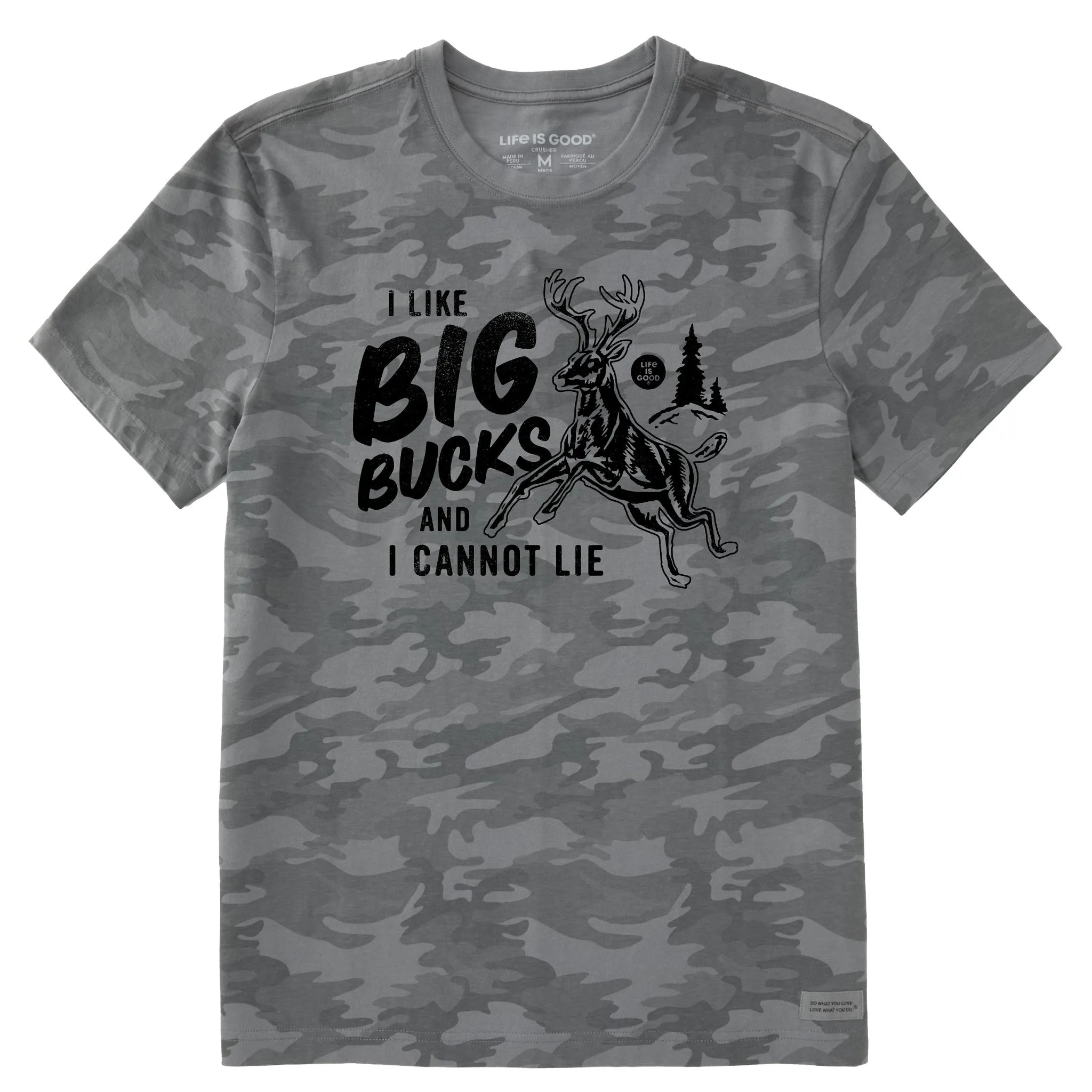 Men's I like Big Bucks Short Sleeve Allover Printed Crusher Tee Weekend Fashion