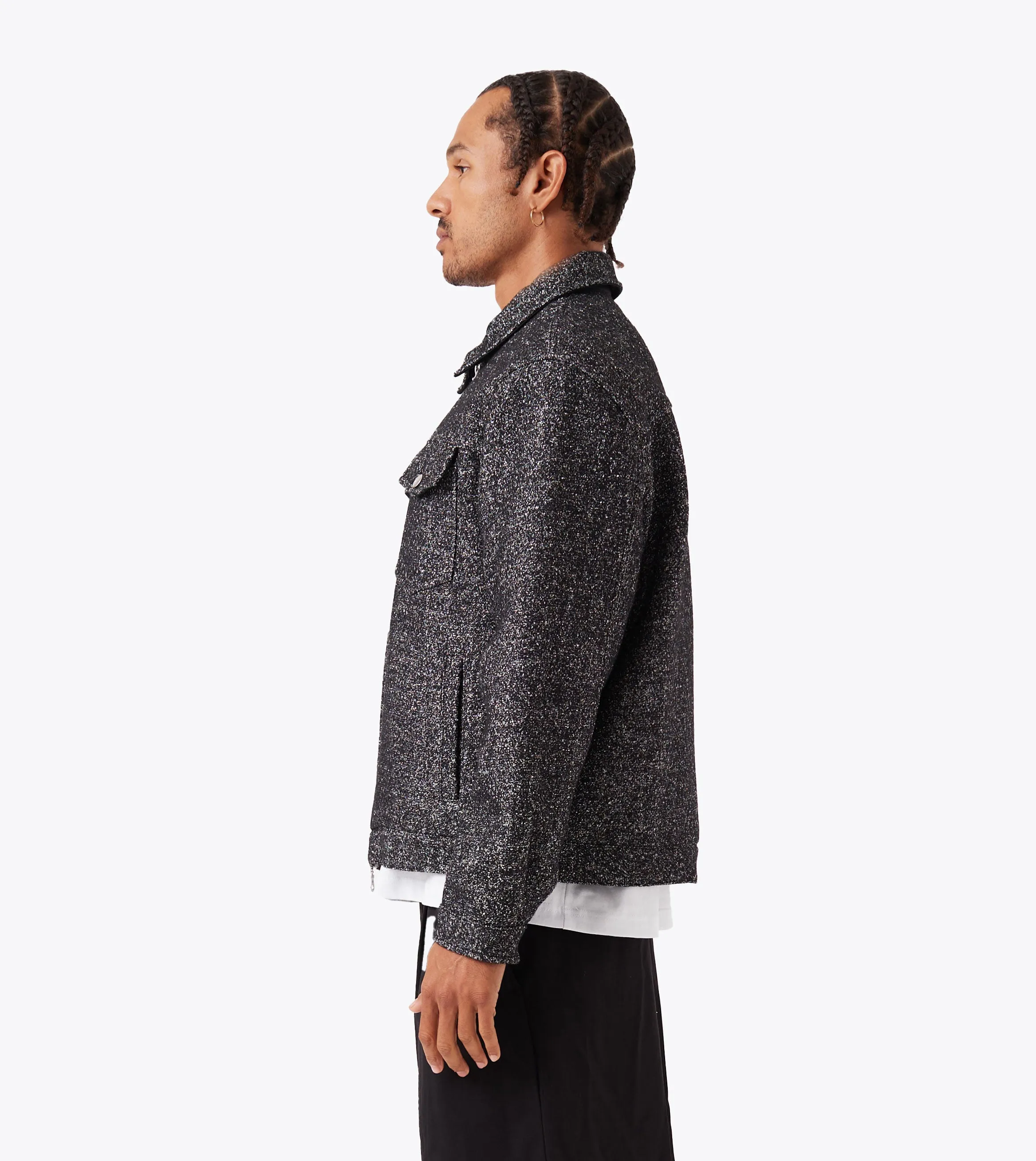 Eco Friendly Material Buttery Soft Handfeel Cropped Harrington Jacket Black Speck