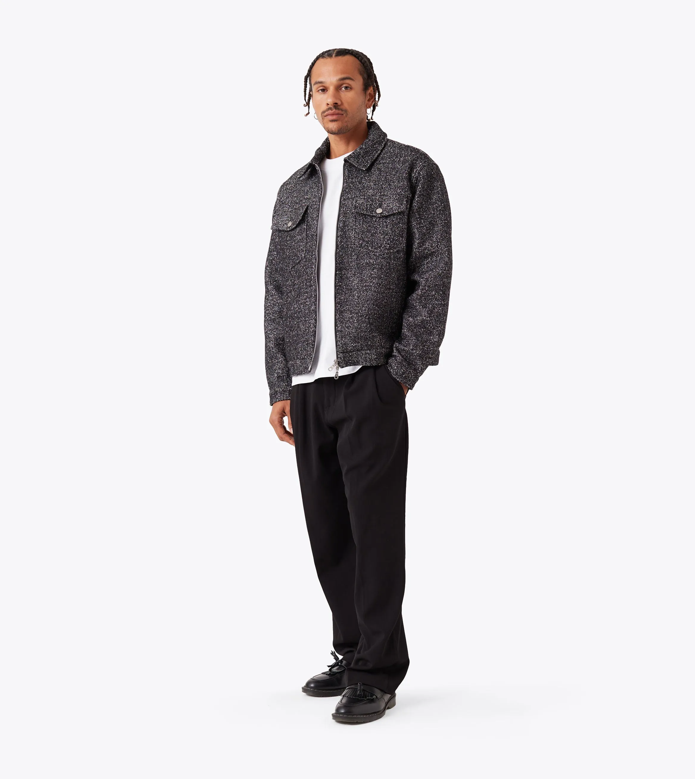 Cropped Harrington Jacket Black Speck Temperature Balancing Layer Cozy Hood Detail