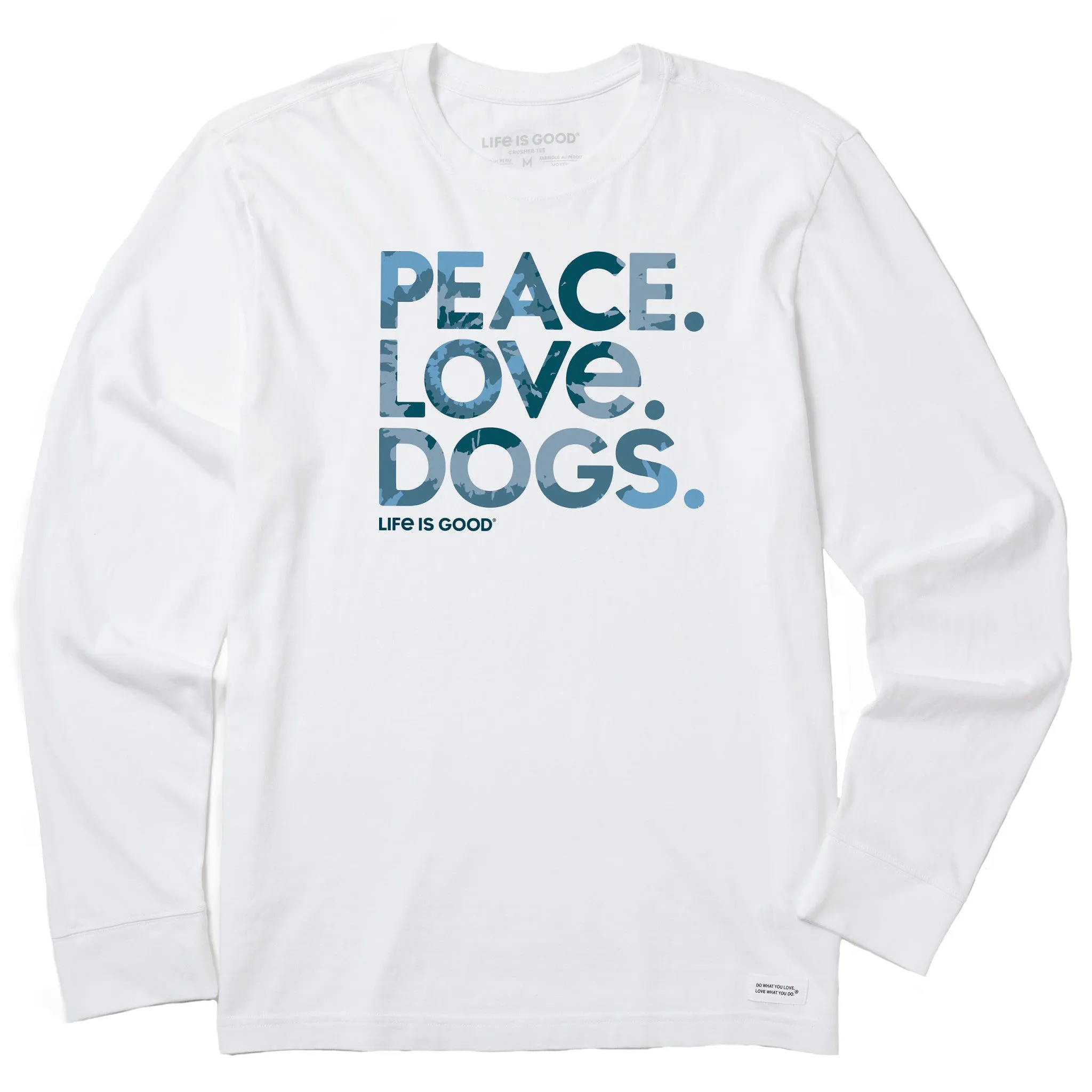 Moisture Wicking Technology Travel Essential Men's Tie Dye Peace Love Dogs Long Sleeve Crusher Tee