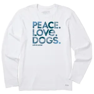 Moisture Wicking Technology Travel Essential Men's Tie Dye Peace Love Dogs Long Sleeve Crusher Tee