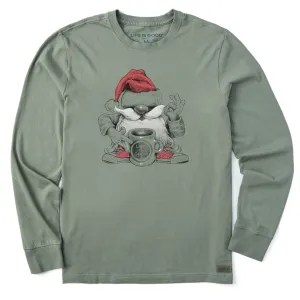 Comfort Stretch Fashion-Forward Look Men's Winter Gnome with Coffee Long Sleeve Crusher Tee