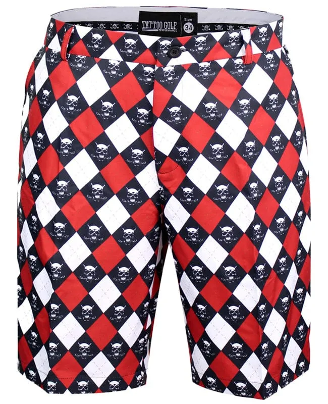 Tattoo Golf: Men's Argyle Monster ProCool Golf Shorts - Red/Black/White long-lasting quality