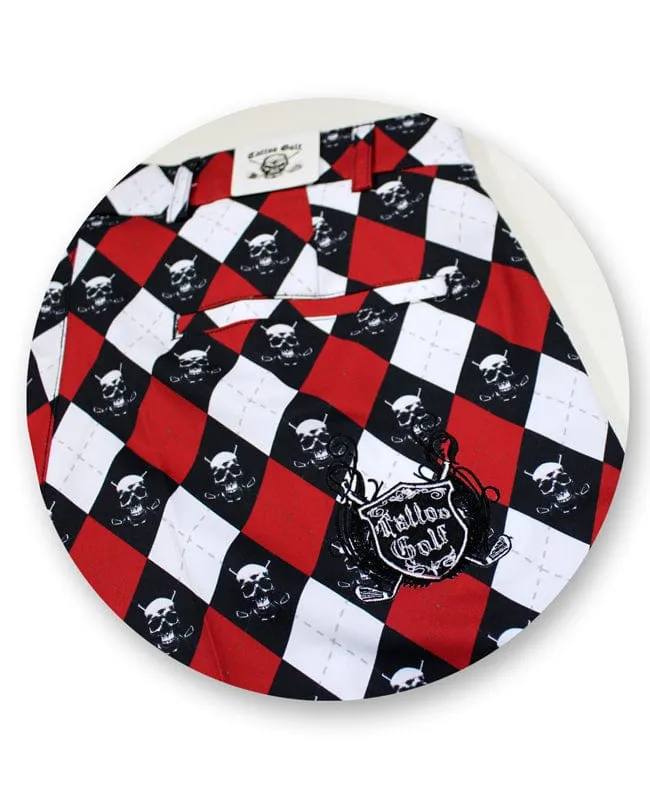 Tattoo Golf: Men's Argyle Monster ProCool Golf Shorts - Red/Black/White Linen shorts