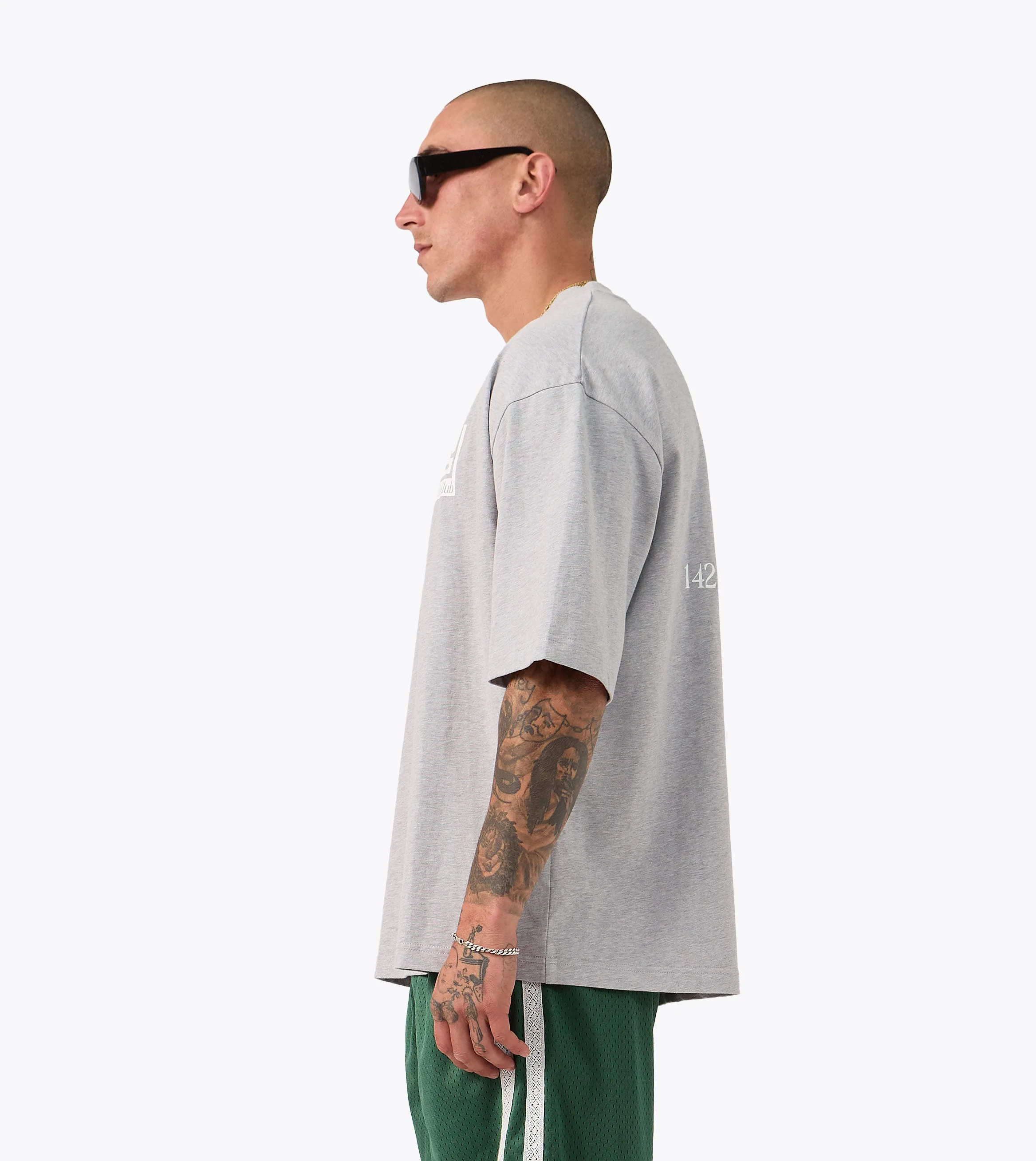 Flexible Ribbed Neckline Luxury clothing NY Flow Tee Grey Marle